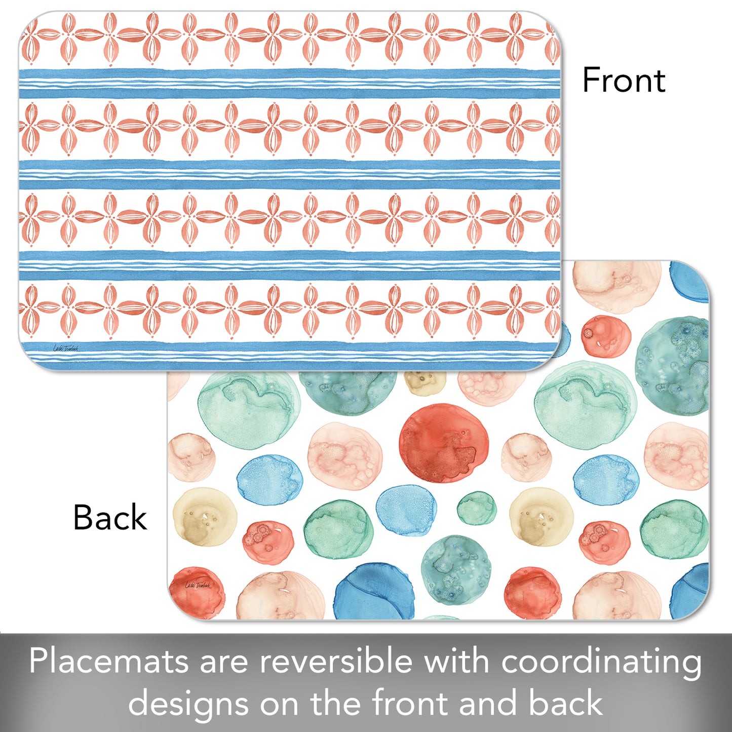 CounterArt Color Patterns 4 Pack Reversible Easy Care Flexible Placemats Made in the USA