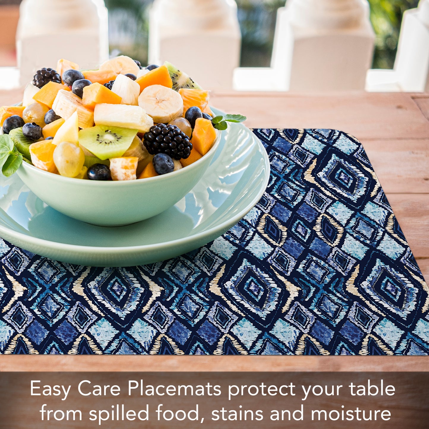 CounterArt Paloma Indigo 4 Pack Reversible Easy Care Flexible Placemats Made in the USA
