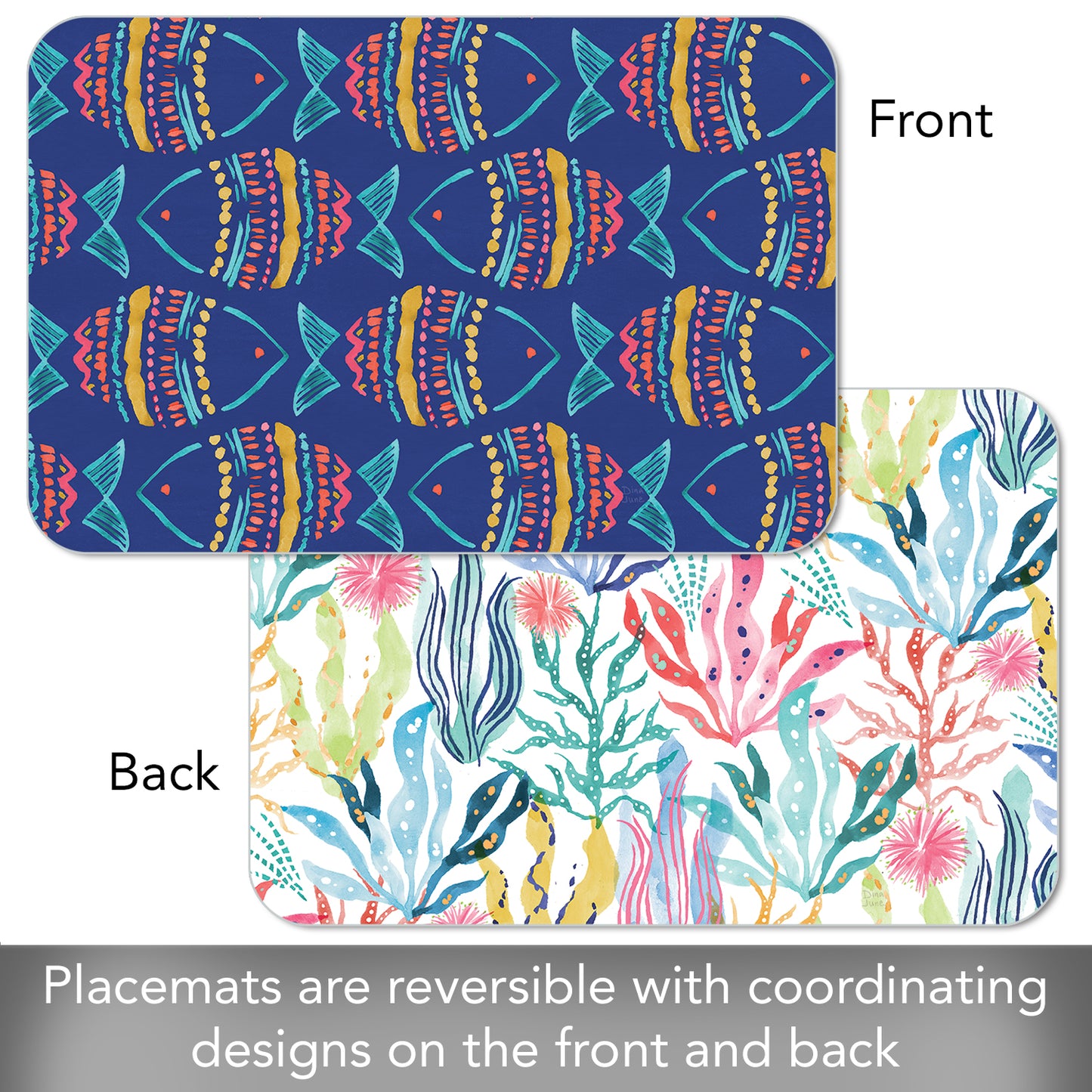 CounterArt Along The Coast 4 Pack Reversible Easy Care Flexible Placemats Made in the USA