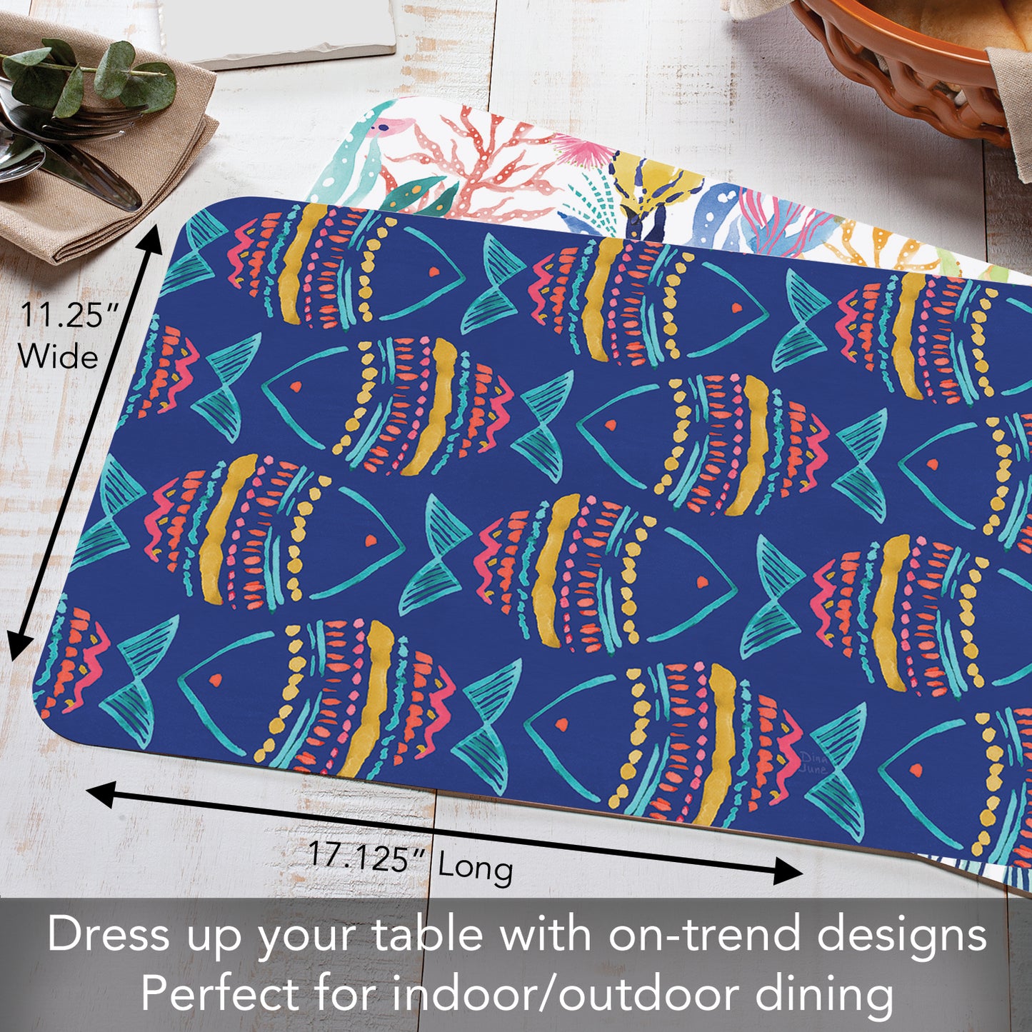 CounterArt Along The Coast 4 Pack Reversible Easy Care Flexible Placemats Made in the USA