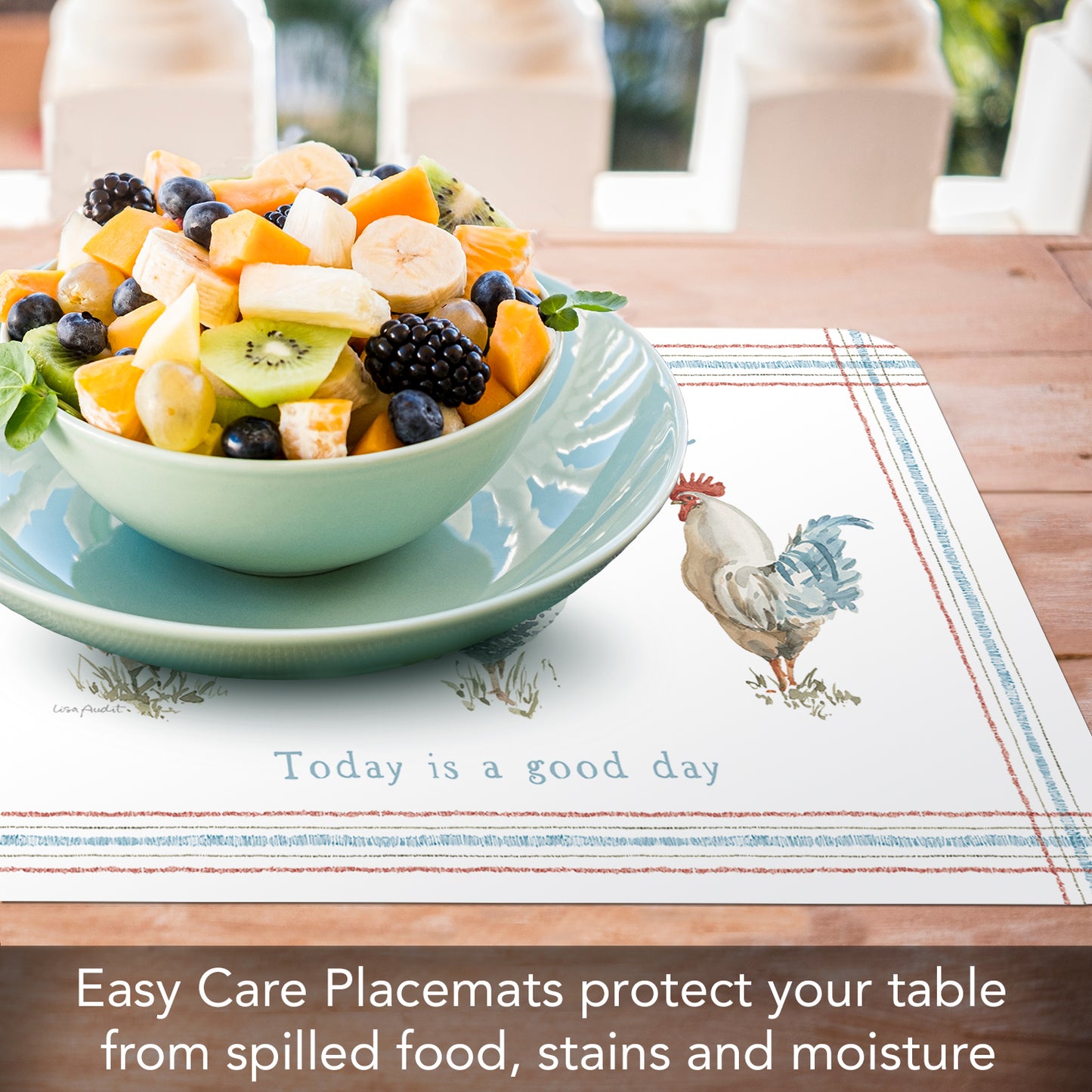 CounterArt Countryside Roosters 4 Pack Reversible Easy Care Flexible Placemats Made in the USA