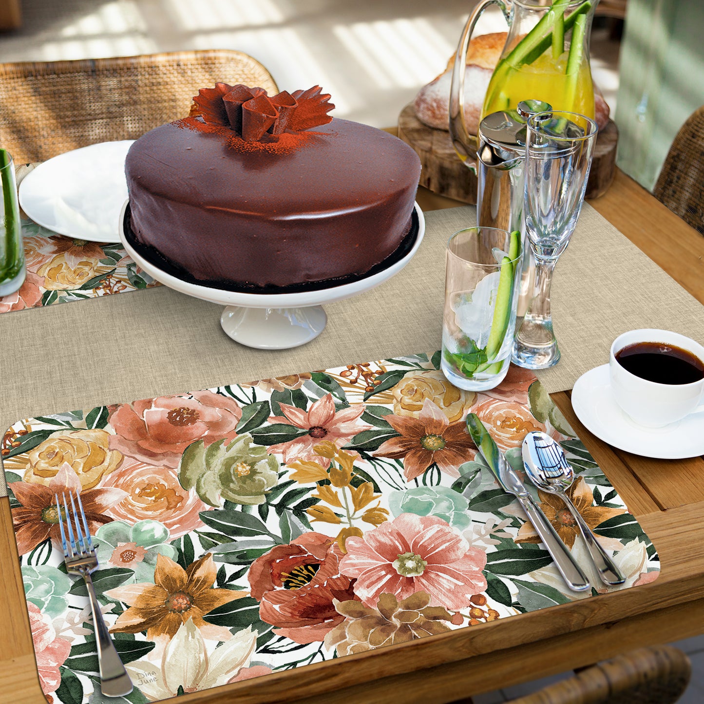 CounterArt Floral Chic 4 Pack Reversible Easy Care Flexible Placemats Made in the USA