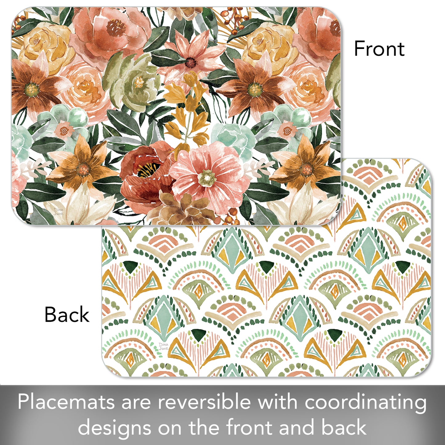 CounterArt Floral Chic 4 Pack Reversible Easy Care Flexible Placemats Made in the USA