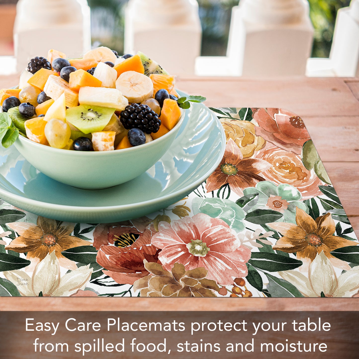 CounterArt Floral Chic 4 Pack Reversible Easy Care Flexible Placemats Made in the USA