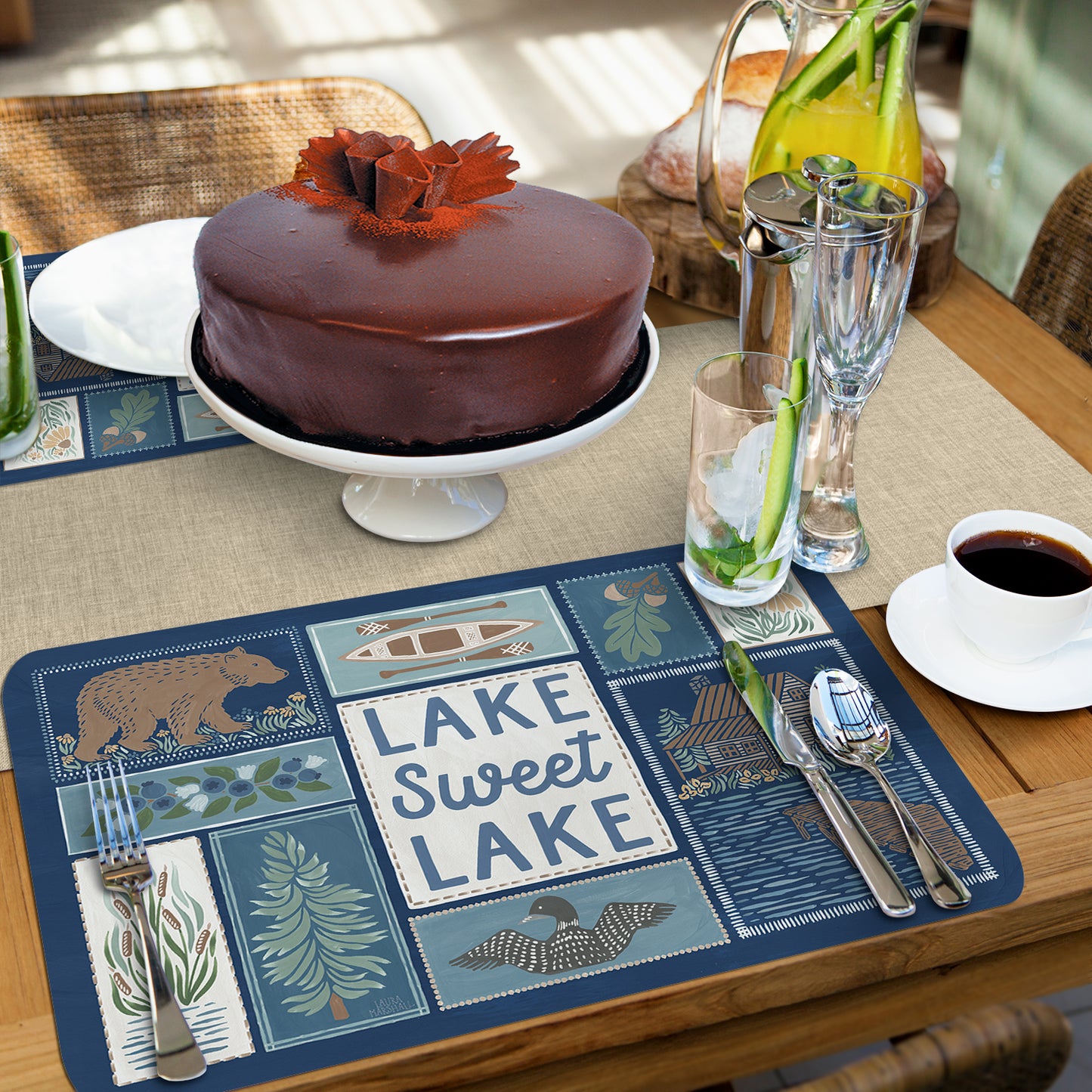 CounterArt Lakeside 4 Pack Reversible Easy Care Flexible Placemats Made in the USA