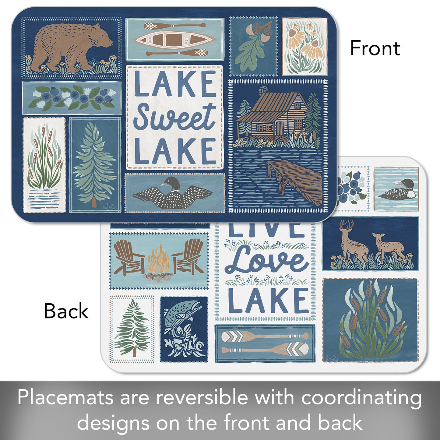 CounterArt Lakeside 4 Pack Reversible Easy Care Flexible Placemats Made in the USA