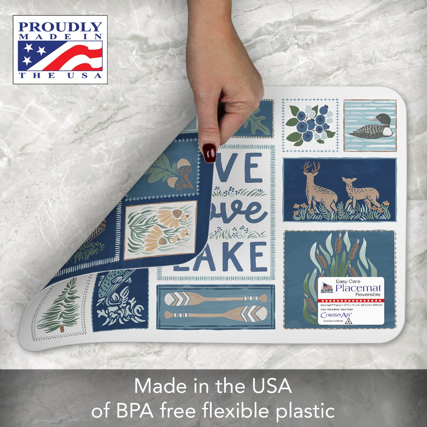 CounterArt Lakeside 4 Pack Reversible Easy Care Flexible Placemats Made in the USA