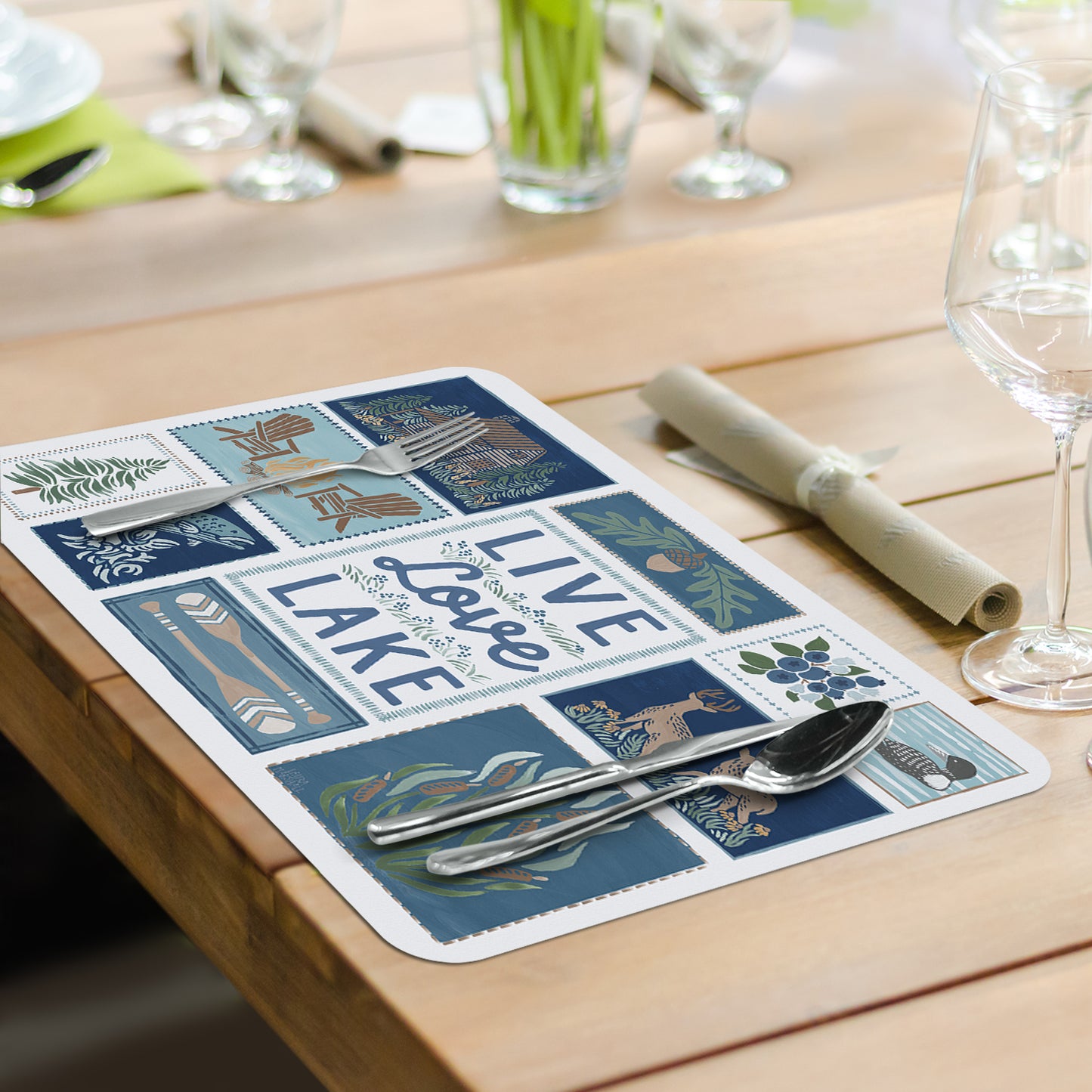 CounterArt Lakeside 4 Pack Reversible Easy Care Flexible Placemats Made in the USA