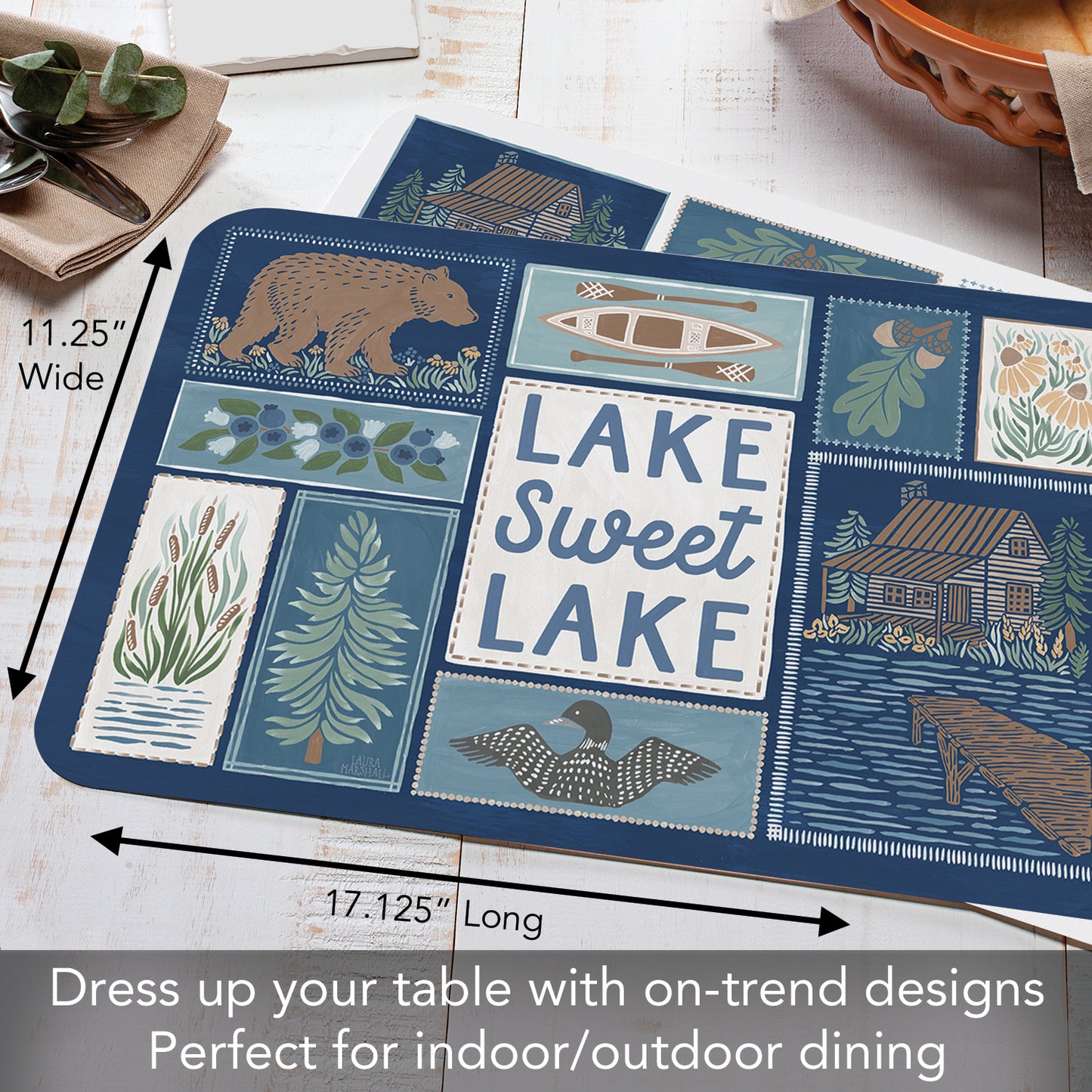 CounterArt Lakeside 4 Pack Reversible Easy Care Flexible Placemats Made in the USA