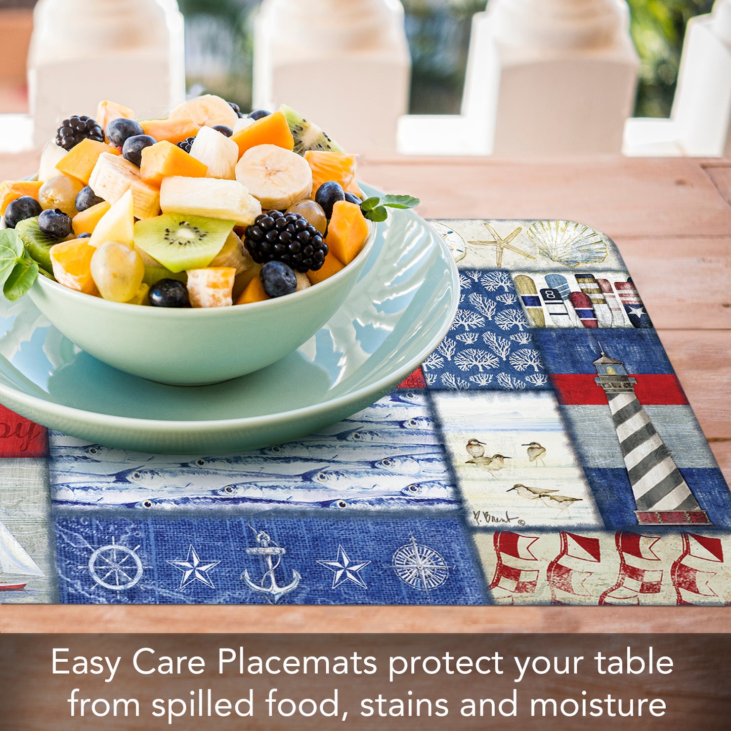 CounterArt Nautical Fragments 4 Pack Reversible Easy Care Flexible Placemats Made in the USA