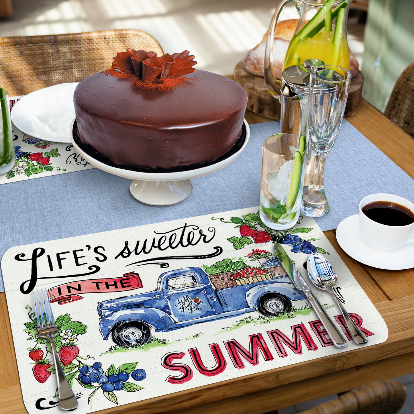CounterArt Sweet Summer 4 Pack Reversible Easy Care Flexible Placemats Made in the USA