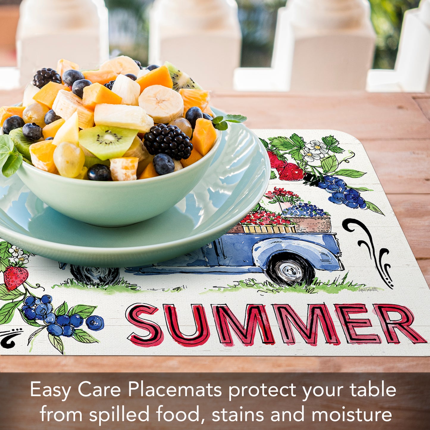 CounterArt Sweet Summer 4 Pack Reversible Easy Care Flexible Placemats Made in the USA