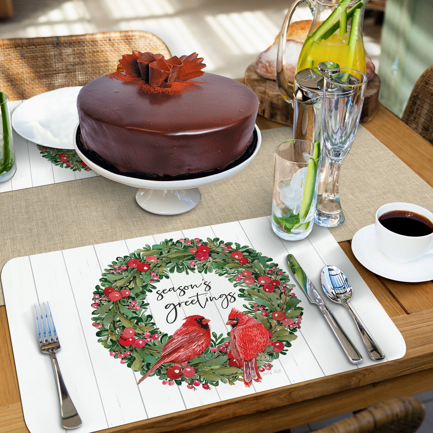 CounterArt Country Christmas 4 Pack Reversible Easy Care Placemats Made in the USA
