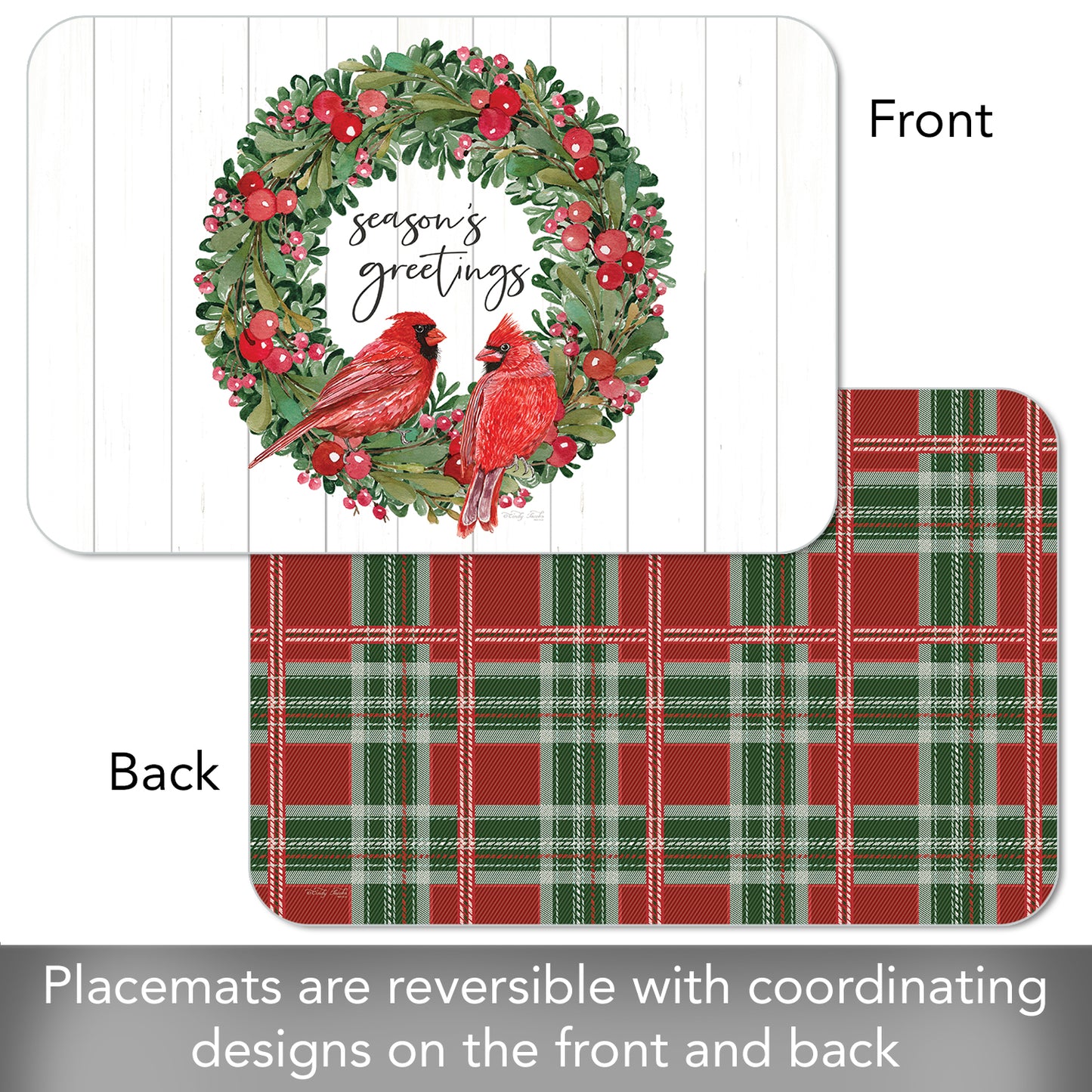 CounterArt Country Christmas 4 Pack Reversible Easy Care Placemats Made in the USA
