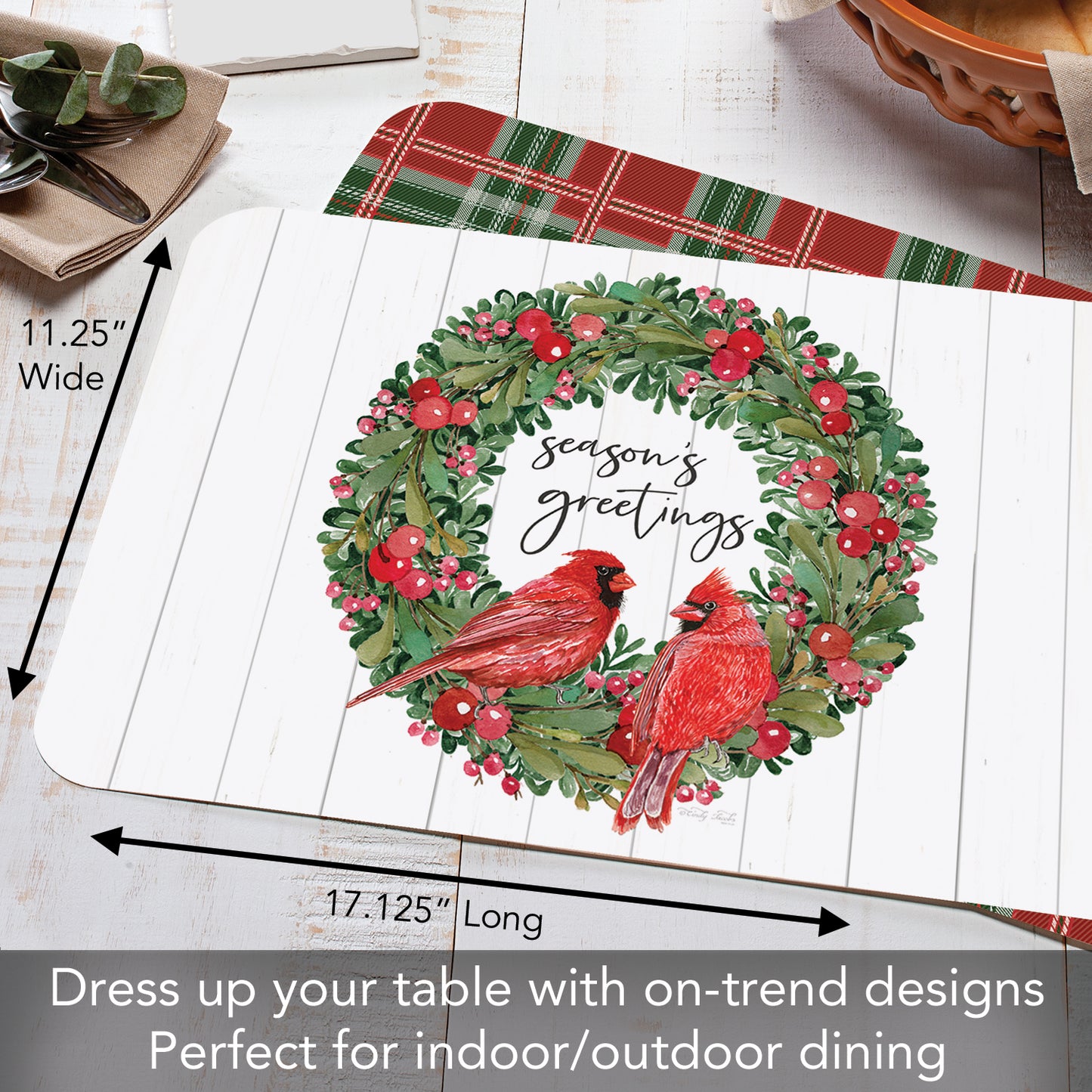 CounterArt Country Christmas 4 Pack Reversible Easy Care Placemats Made in the USA
