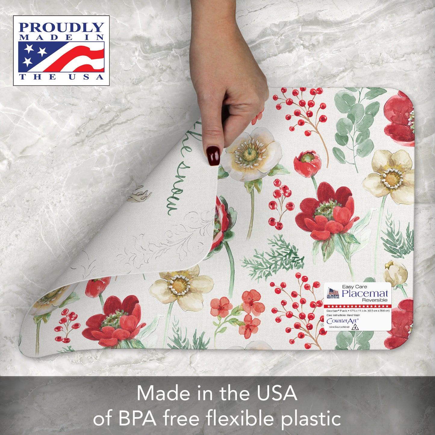 CounterArt Holiday Traditions 4 Pack Reversible Easy Care Placemats Made in the USA