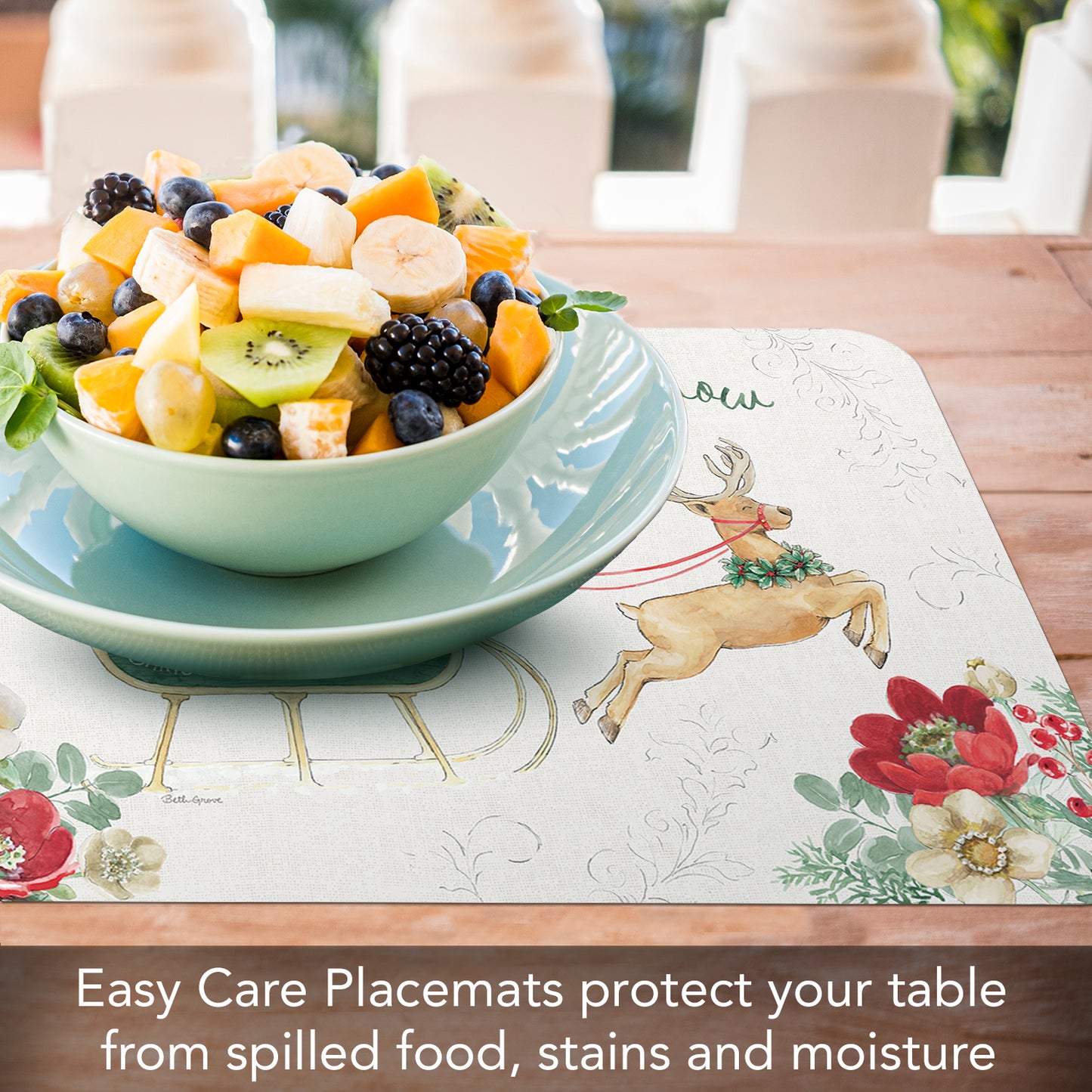CounterArt Holiday Traditions 4 Pack Reversible Easy Care Placemats Made in the USA