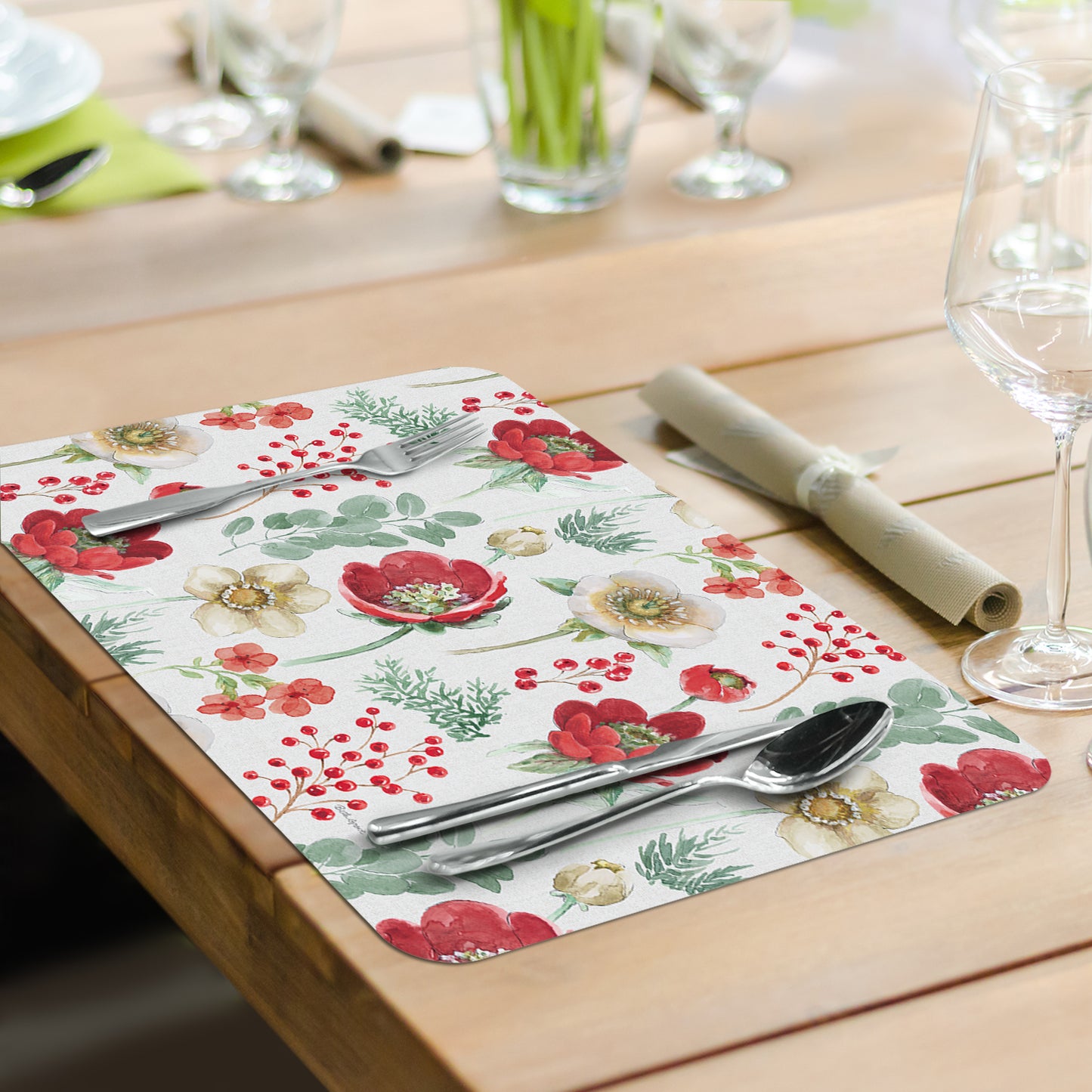 CounterArt Holiday Traditions 4 Pack Reversible Easy Care Placemats Made in the USA