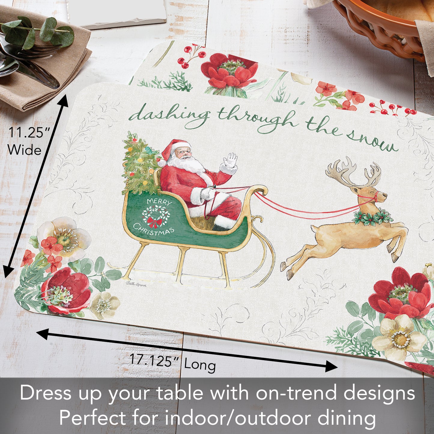 CounterArt Holiday Traditions 4 Pack Reversible Easy Care Placemats Made in the USA
