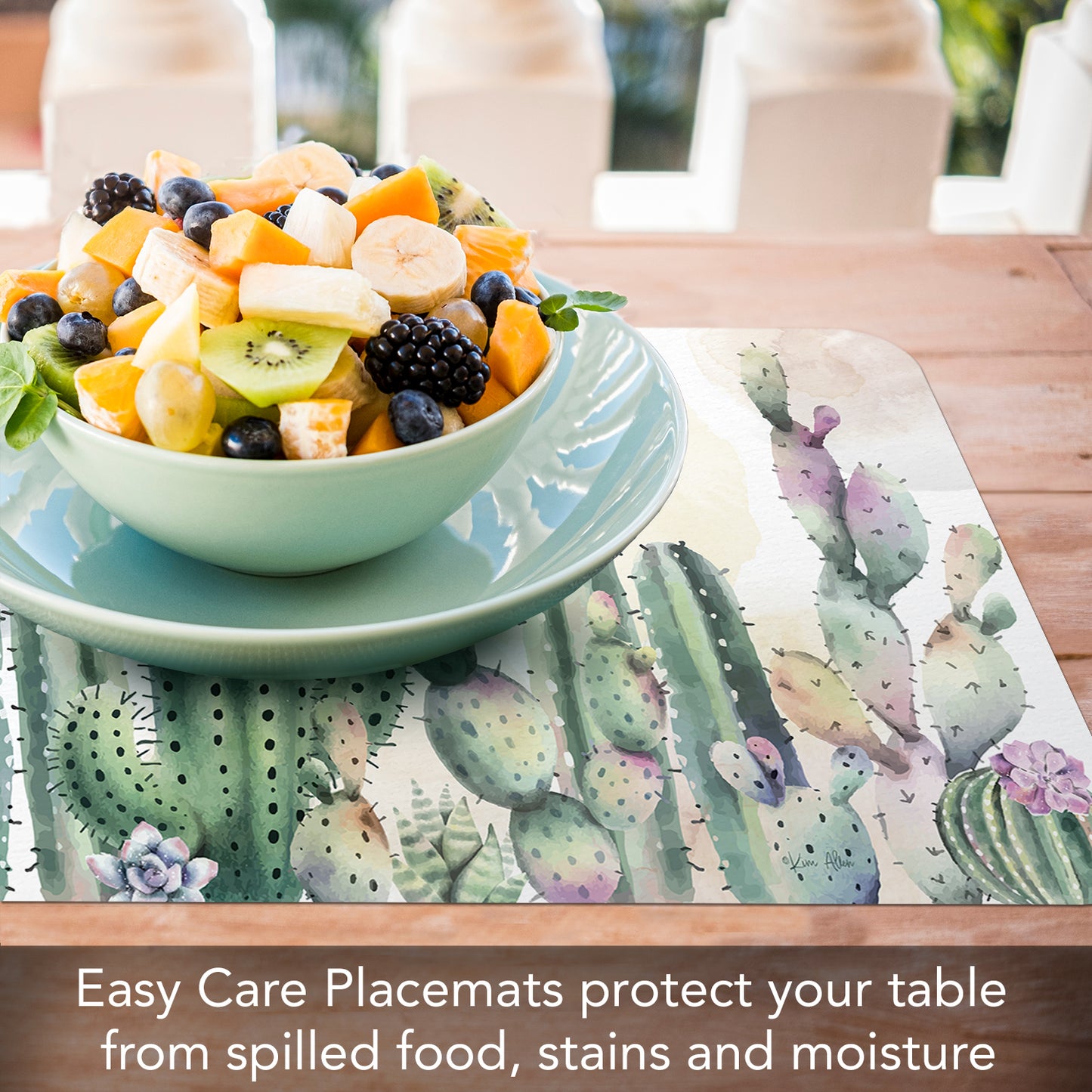 CounterArt Watercolor Cacti 4 Pack Reversible Easy Care Flexible Placemats Made in the USA