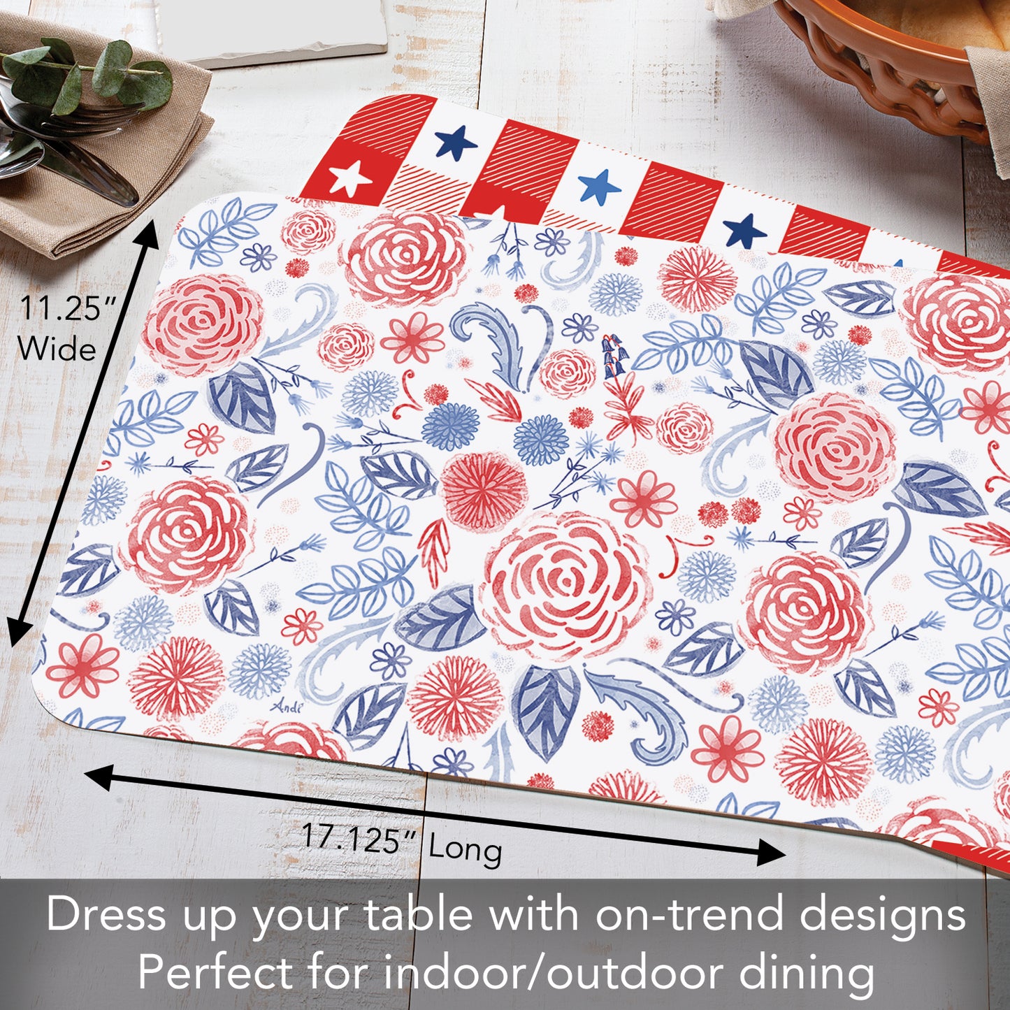 CounterArt Patrioitic Picnic 4 Pack Reversible Easy Care Flexible Placemats Made in the USA