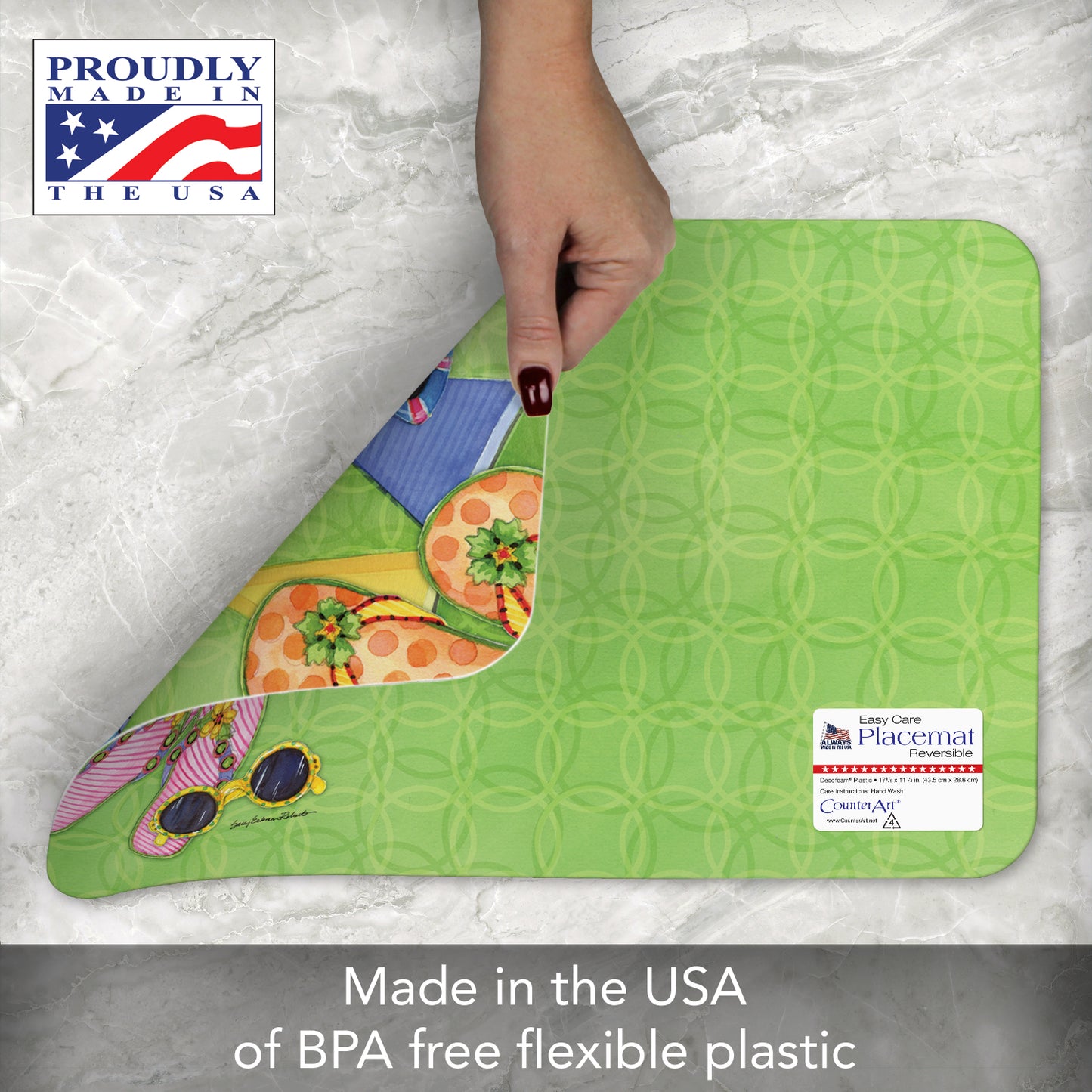 CounterArt Flip Flopping 4 Pack Reversible Easy Care Flexible Placemats Made in the USA