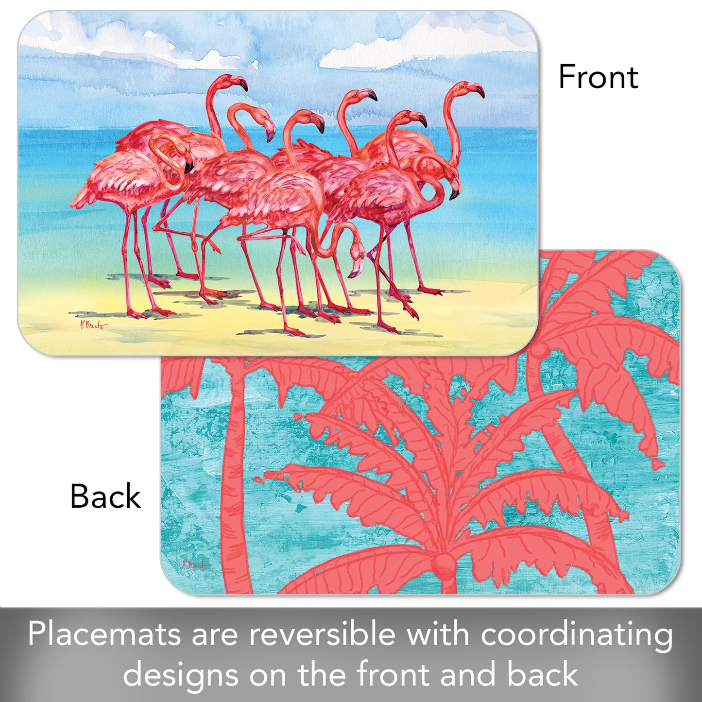 CounterArt Flamingo Horizon 4 Pack Reversible Easy Care Flexible Placemats Made in the USA