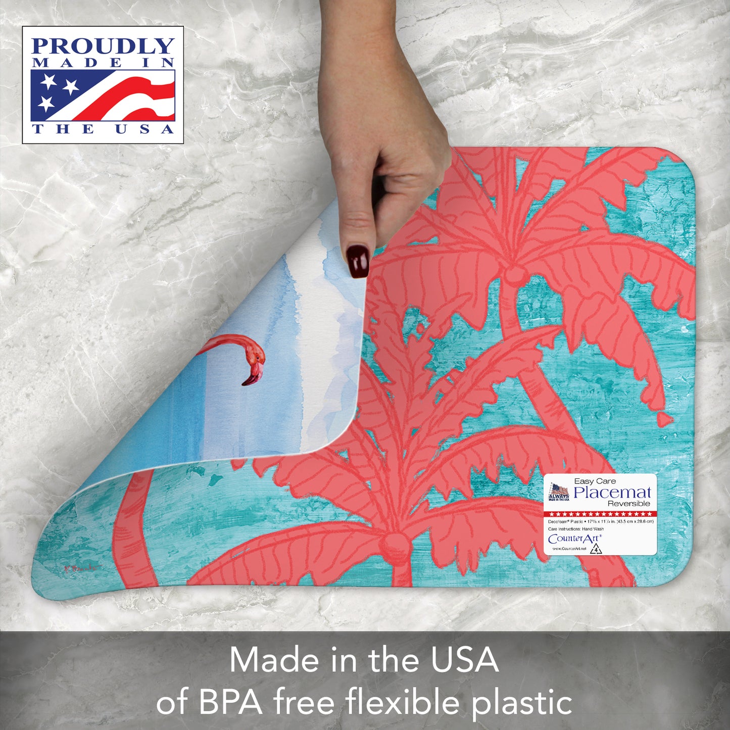 CounterArt Flamingo Horizon 4 Pack Reversible Easy Care Flexible Placemats Made in the USA