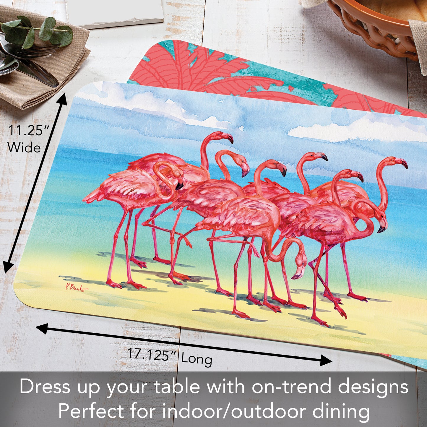 CounterArt Flamingo Horizon 4 Pack Reversible Easy Care Flexible Placemats Made in the USA