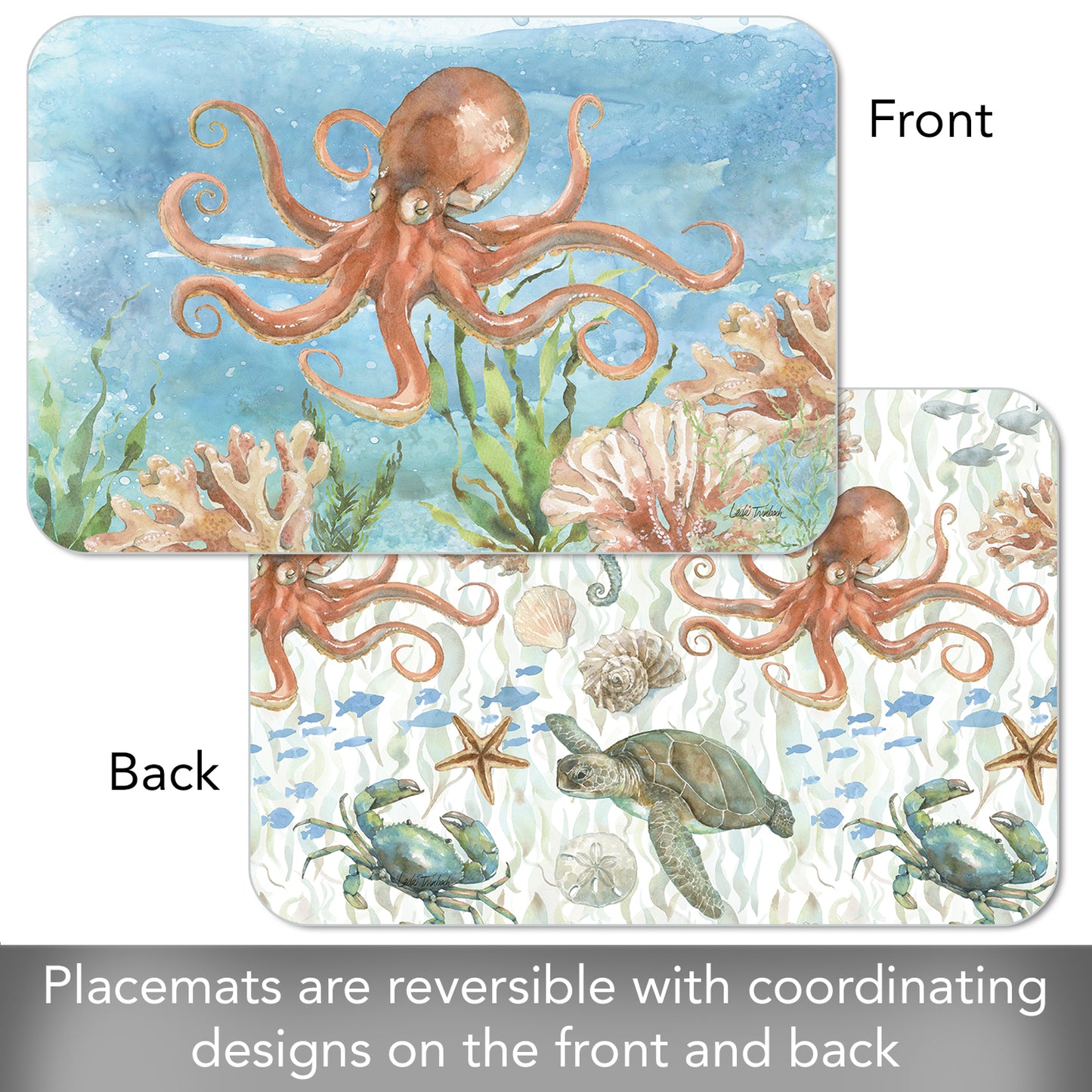 CounterArt Sea Life Octopus 4 Pack Reversible Easy Care Flexible Placemats Made in the USA