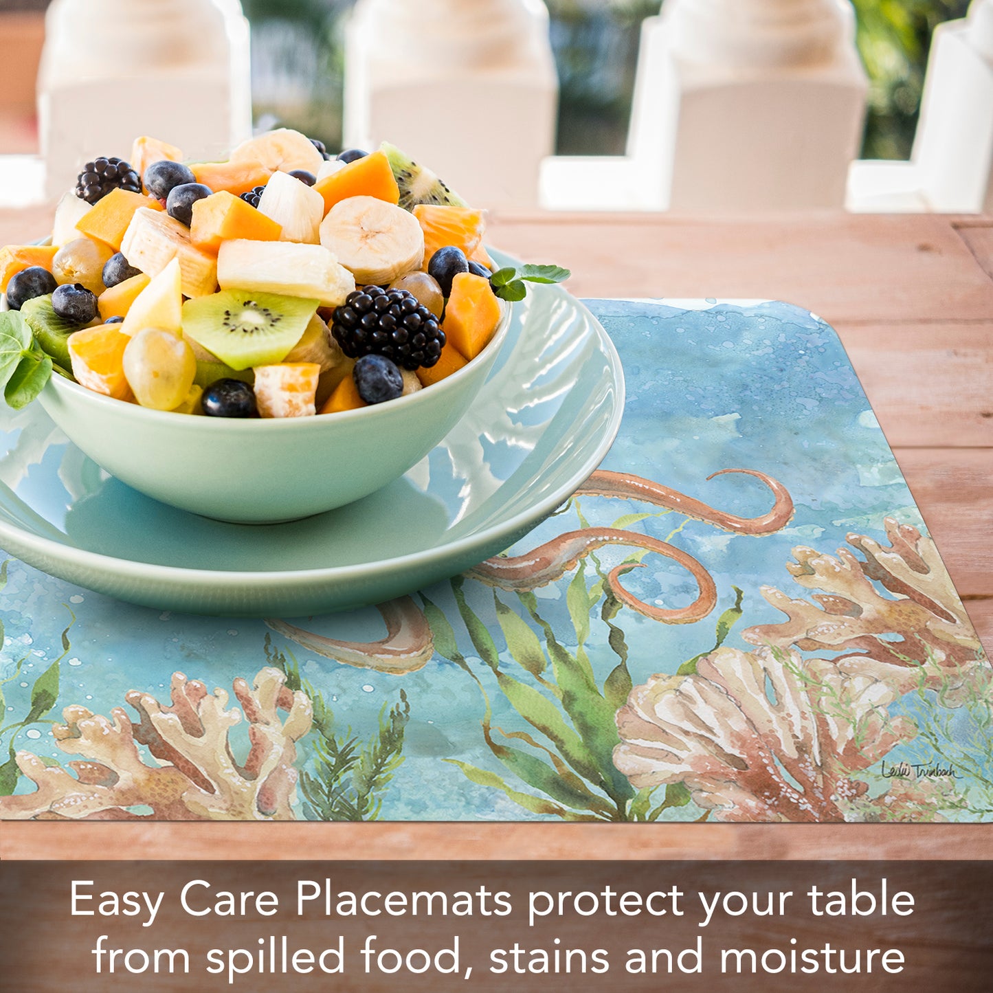 CounterArt Sea Life Octopus 4 Pack Reversible Easy Care Flexible Placemats Made in the USA