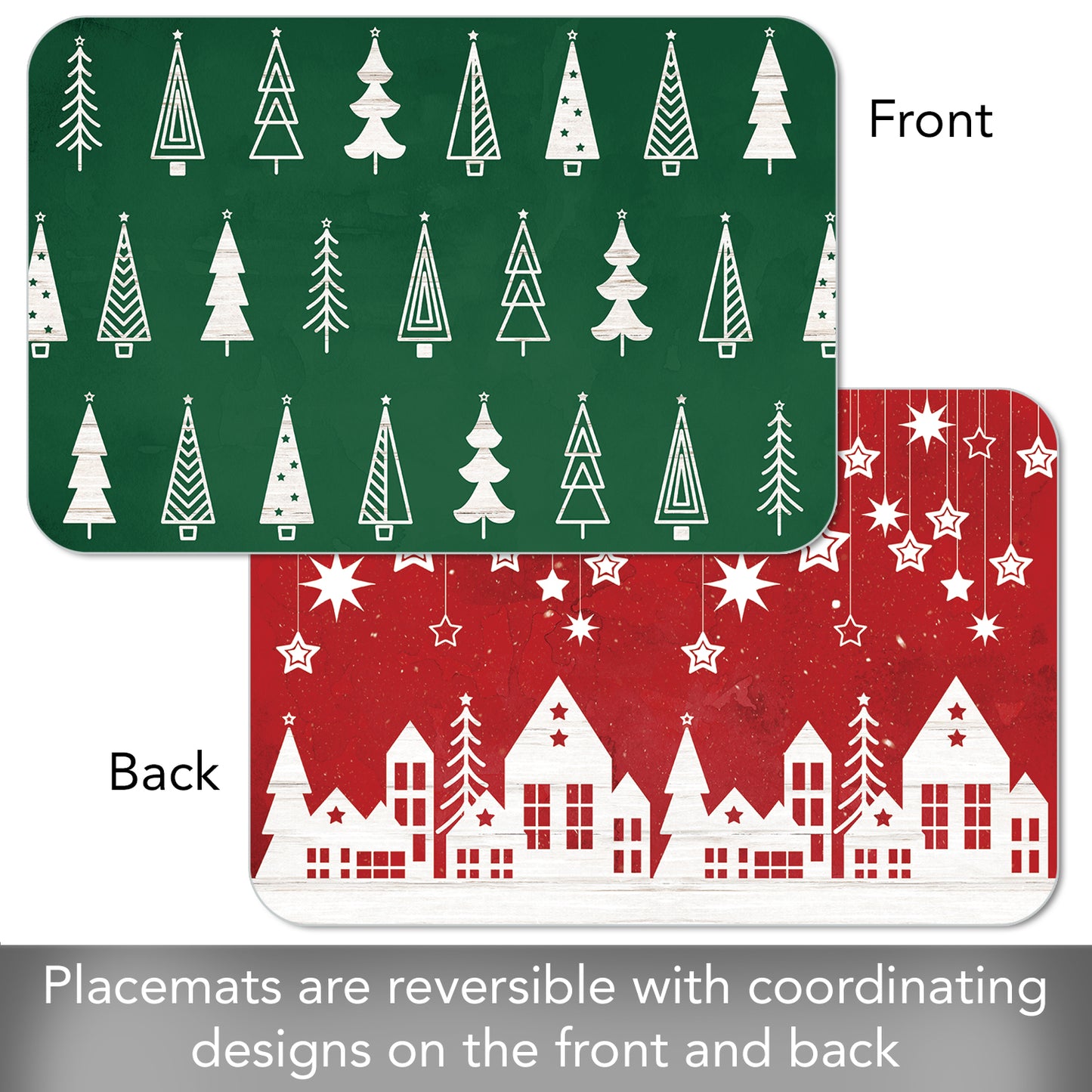 CounterArt Scandinavian Trees 4 Pack Reversible Easy Care Placemats Made in the USA