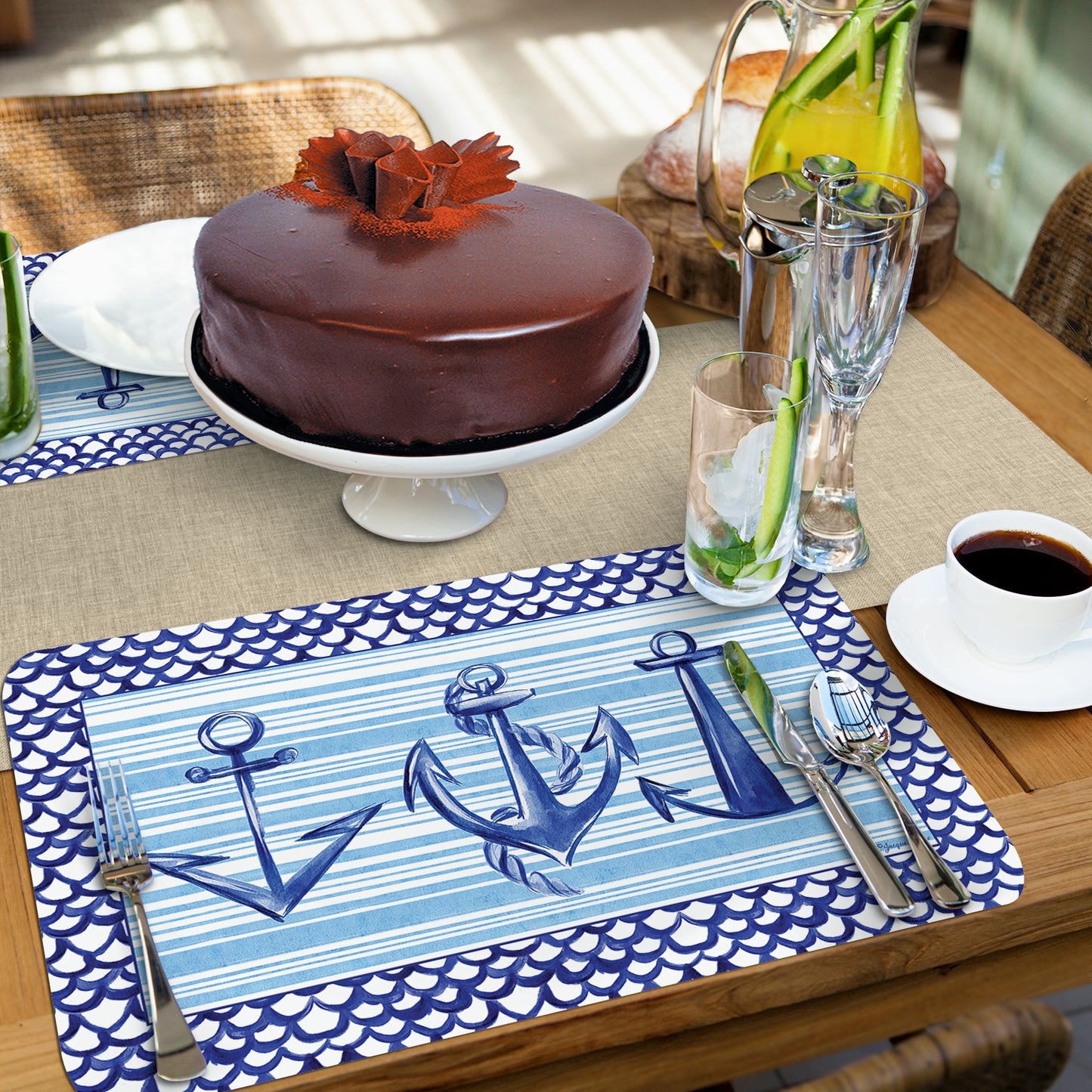 CounterArt Anchors Away 4 Pack Reversible Easy Care Flexible Placemats Made in the USA