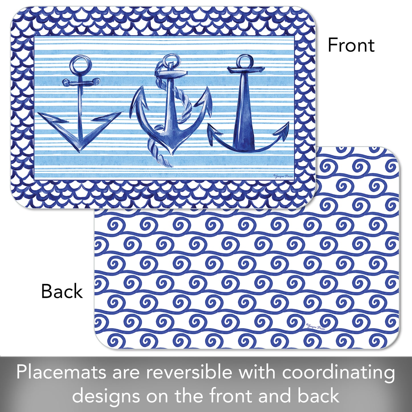 CounterArt Anchors Away 4 Pack Reversible Easy Care Flexible Placemats Made in the USA