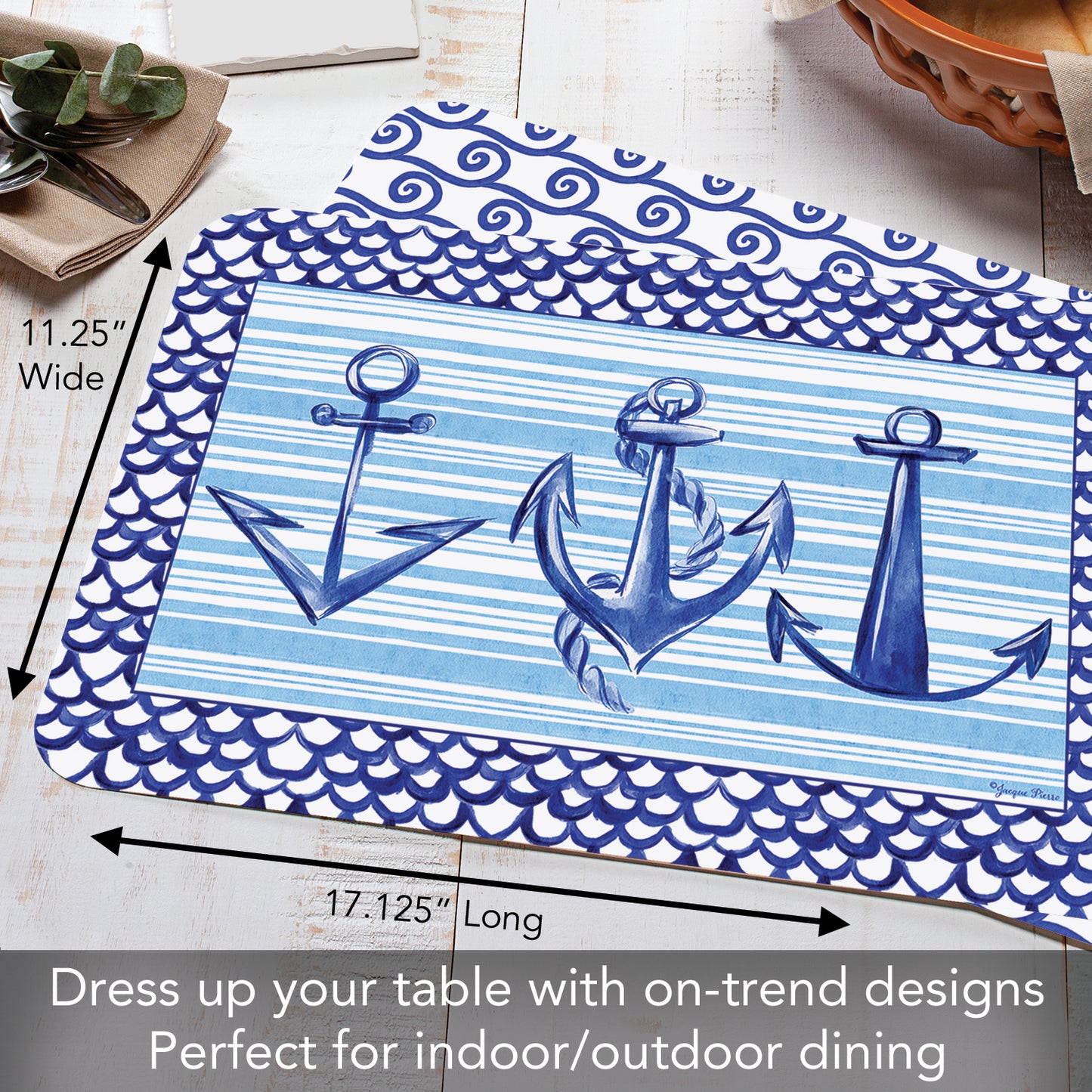 CounterArt Anchors Away 4 Pack Reversible Easy Care Flexible Placemats Made in the USA