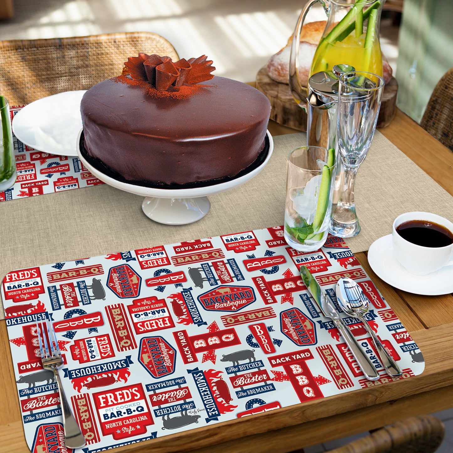 CounterArt BBQ Life 4 Pack Reversible Easy Care Flexible Placemats Made in the USA