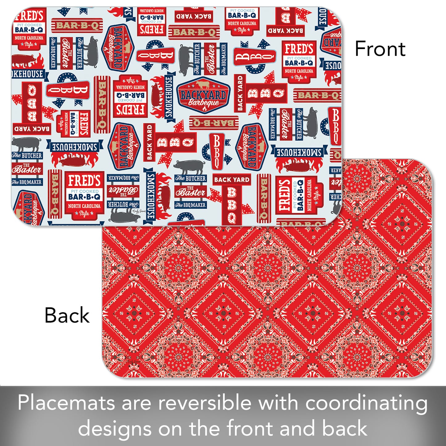 CounterArt BBQ Life 4 Pack Reversible Easy Care Flexible Placemats Made in the USA