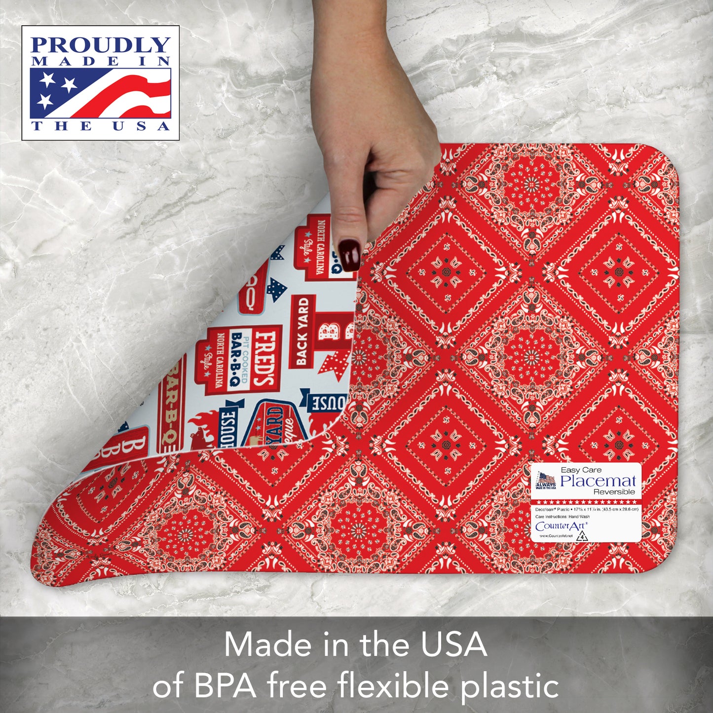 CounterArt BBQ Life 4 Pack Reversible Easy Care Flexible Placemats Made in the USA
