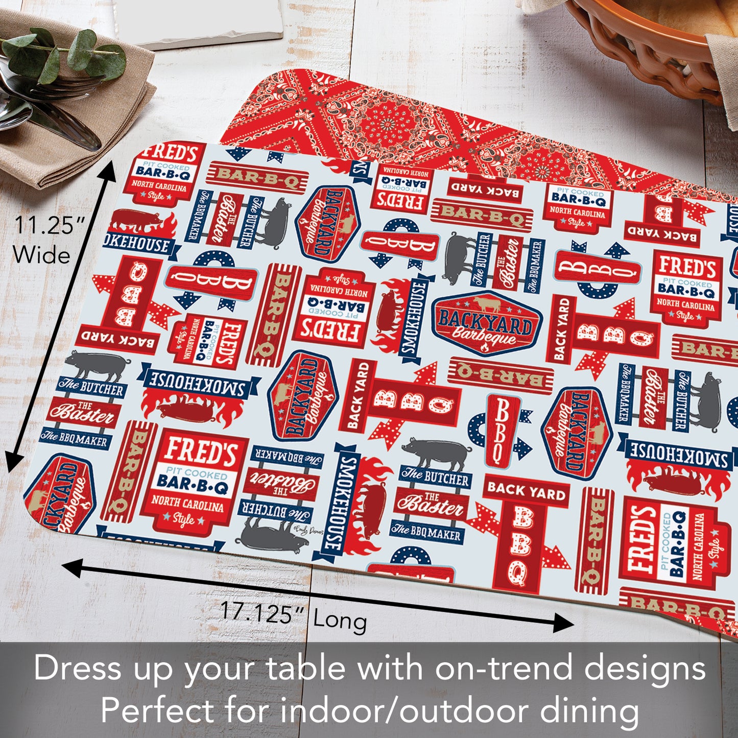 CounterArt BBQ Life 4 Pack Reversible Easy Care Flexible Placemats Made in the USA