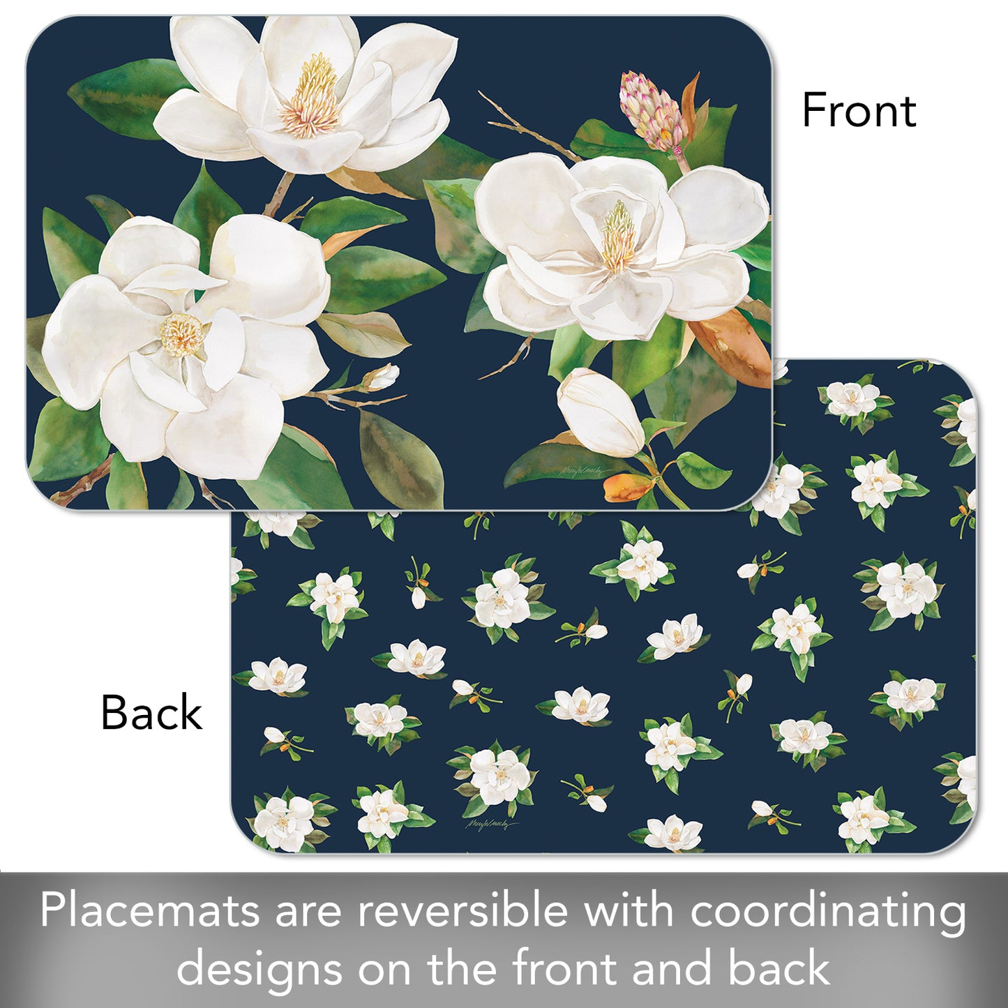 CounterArt Magnolia in Bloom 4 Pack Reversible Easy Care Flexible Placemats Made in the USA