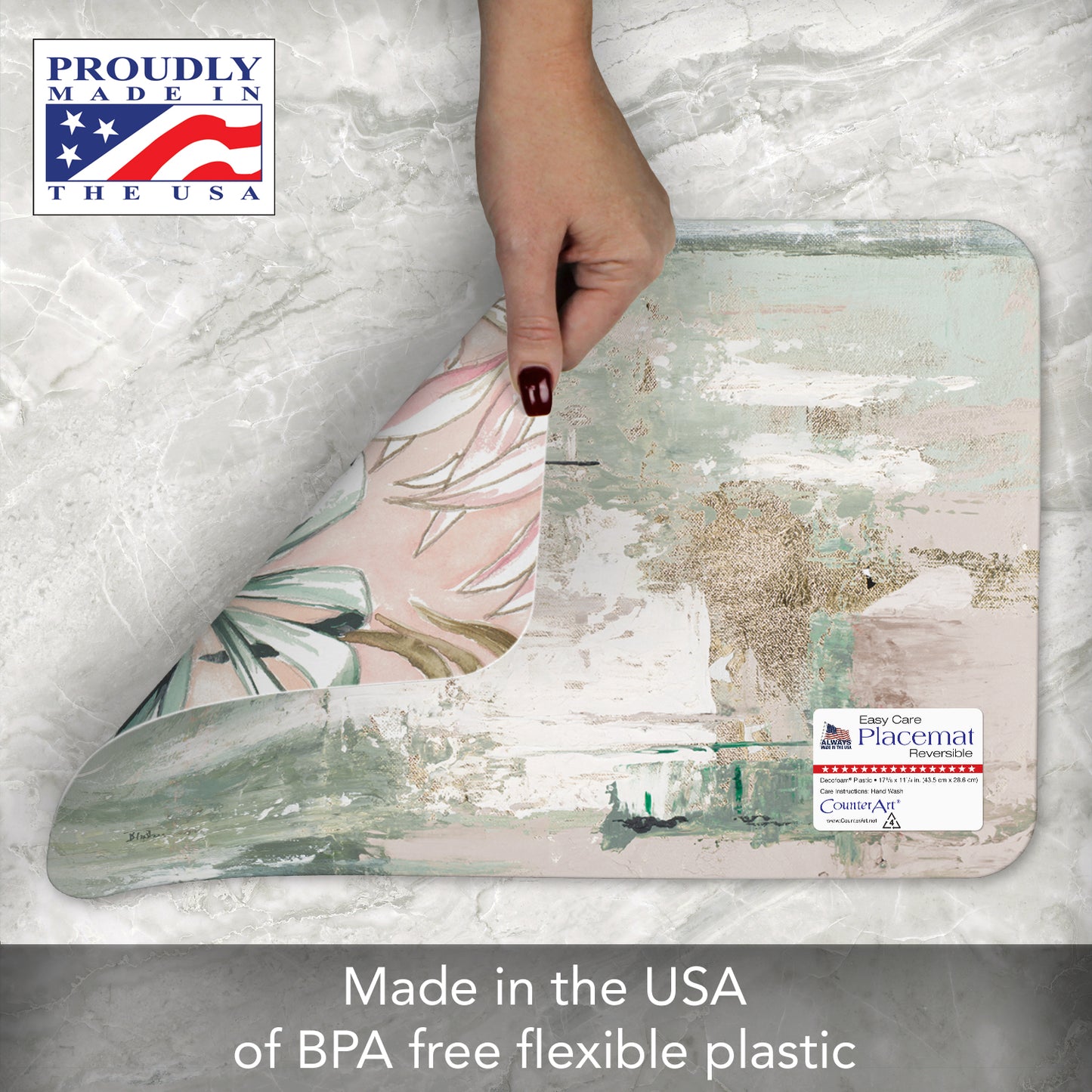 CounterArt Pastel Palms 4 Pack Reversible Easy Care Flexible Placemats Made in the USA