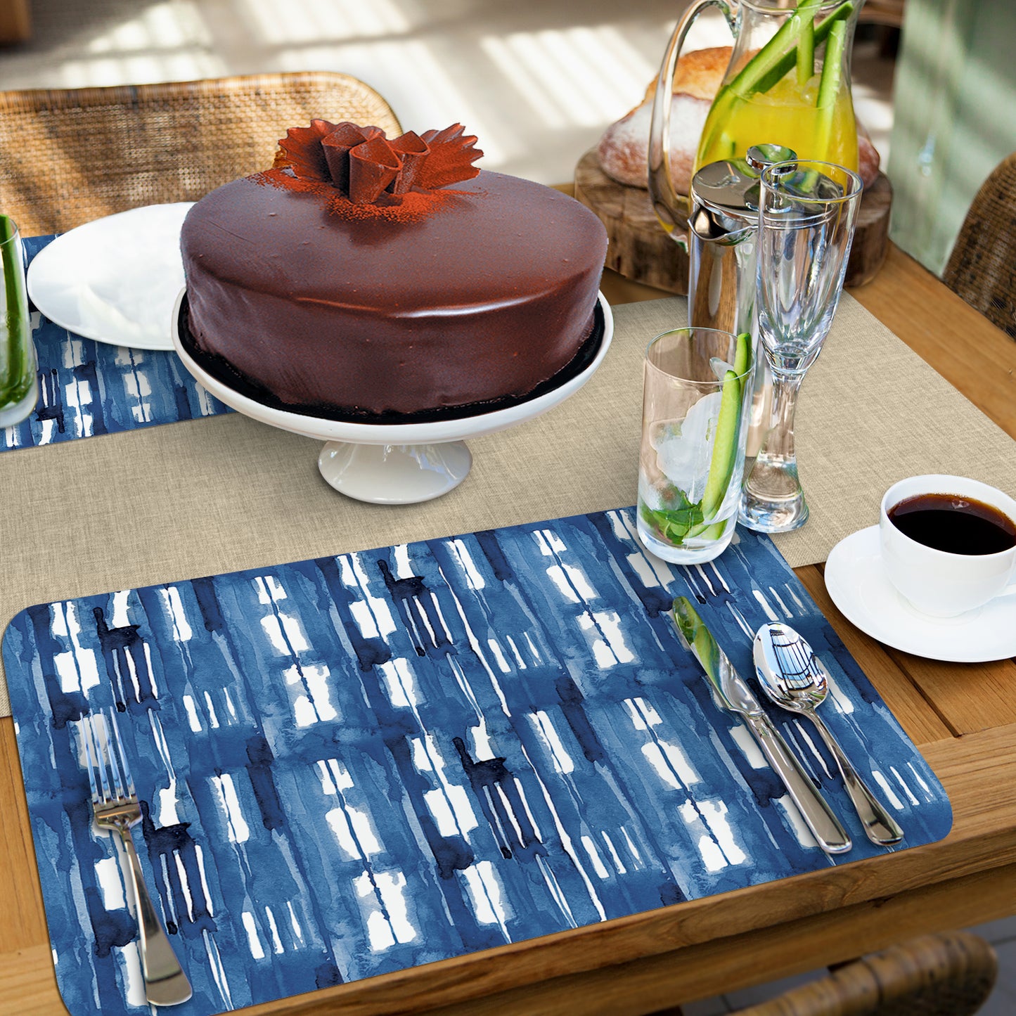 CounterArt Shibori Blues 4 Pack Reversible Easy Care Flexible Placemats Made in the USA
