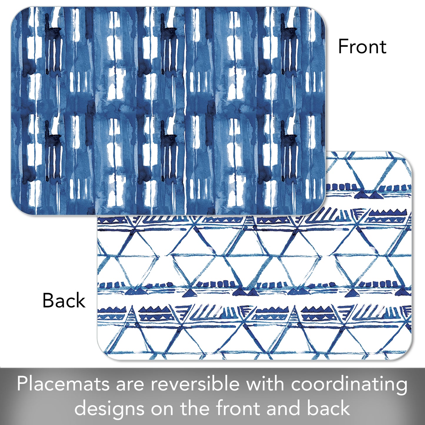 CounterArt Shibori Blues 4 Pack Reversible Easy Care Flexible Placemats Made in the USA