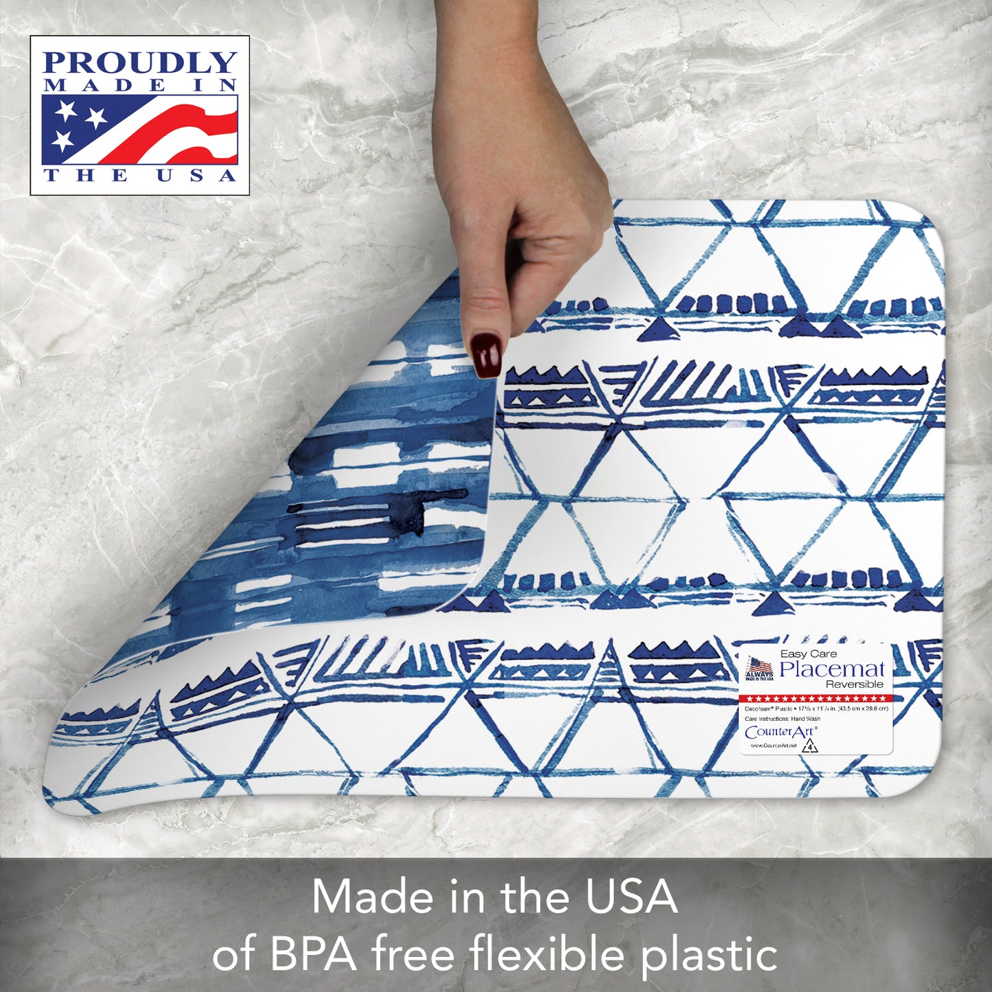 CounterArt Shibori Blues 4 Pack Reversible Easy Care Flexible Placemats Made in the USA