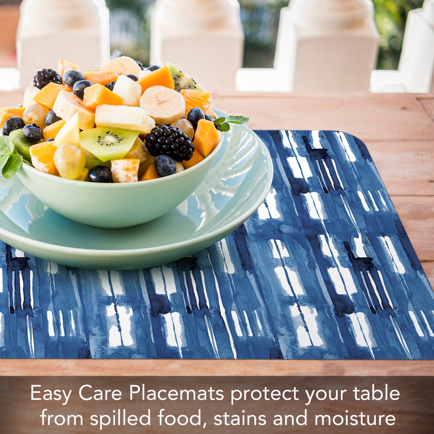 CounterArt Shibori Blues 4 Pack Reversible Easy Care Flexible Placemats Made in the USA