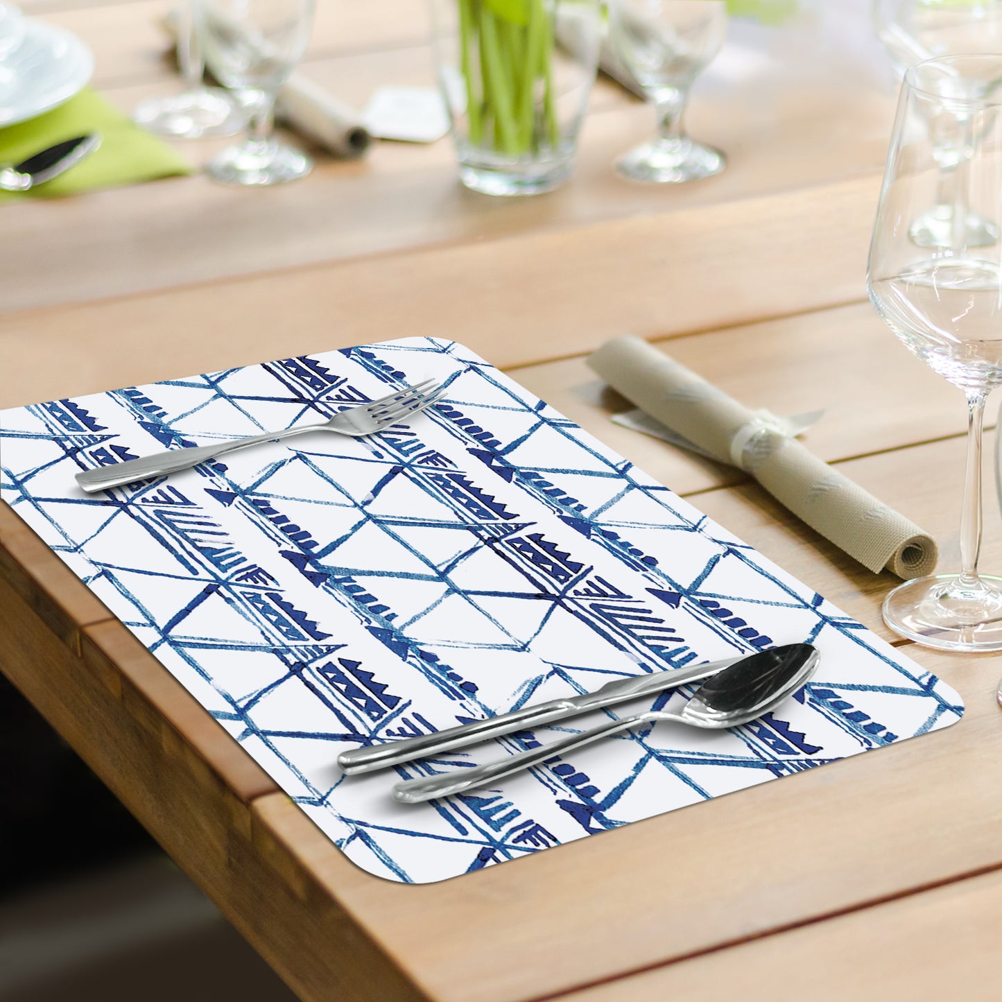 CounterArt Shibori Blues 4 Pack Reversible Easy Care Flexible Placemats Made in the USA