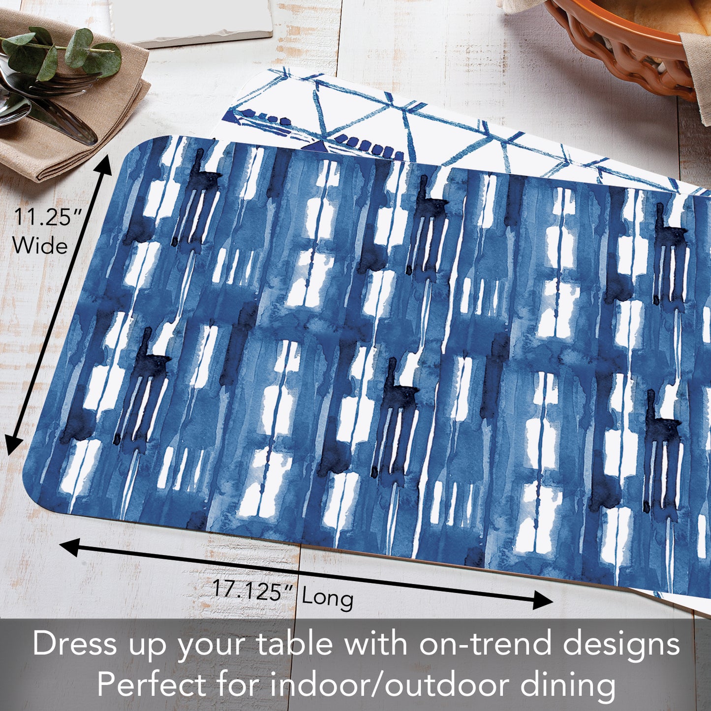 CounterArt Shibori Blues 4 Pack Reversible Easy Care Flexible Placemats Made in the USA