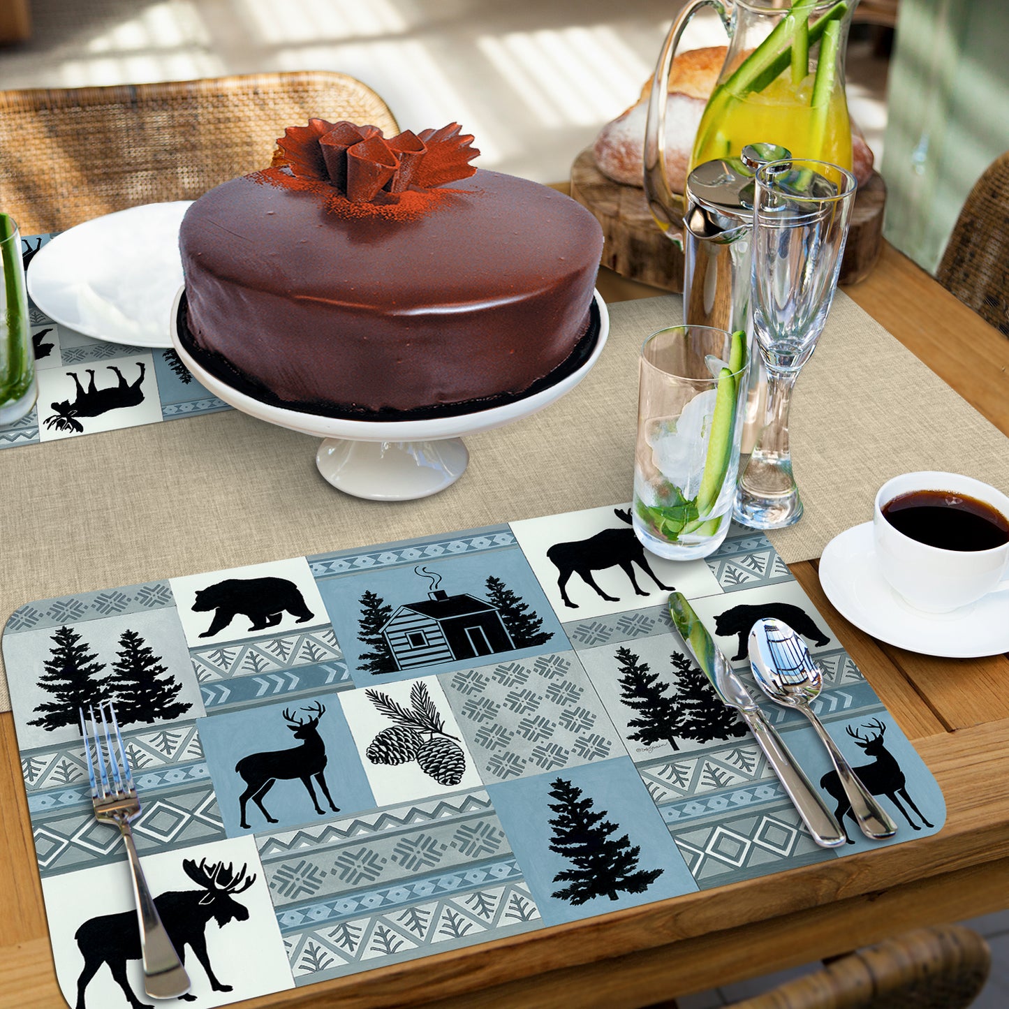 CounterArt Cabin in the Woods 4 Pack Reversible Easy Care Flexible Placemats Made in the USA