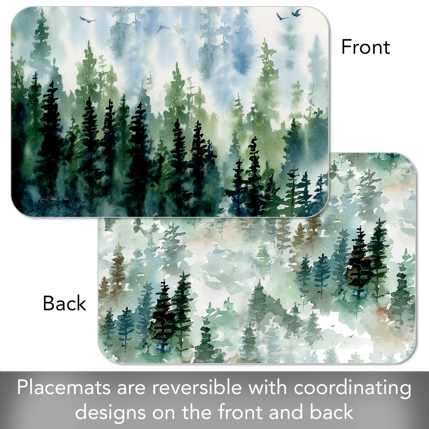 CounterArt Tree Line 4 Pack Reversible Easy Care Flexible Placemats Made in the USA