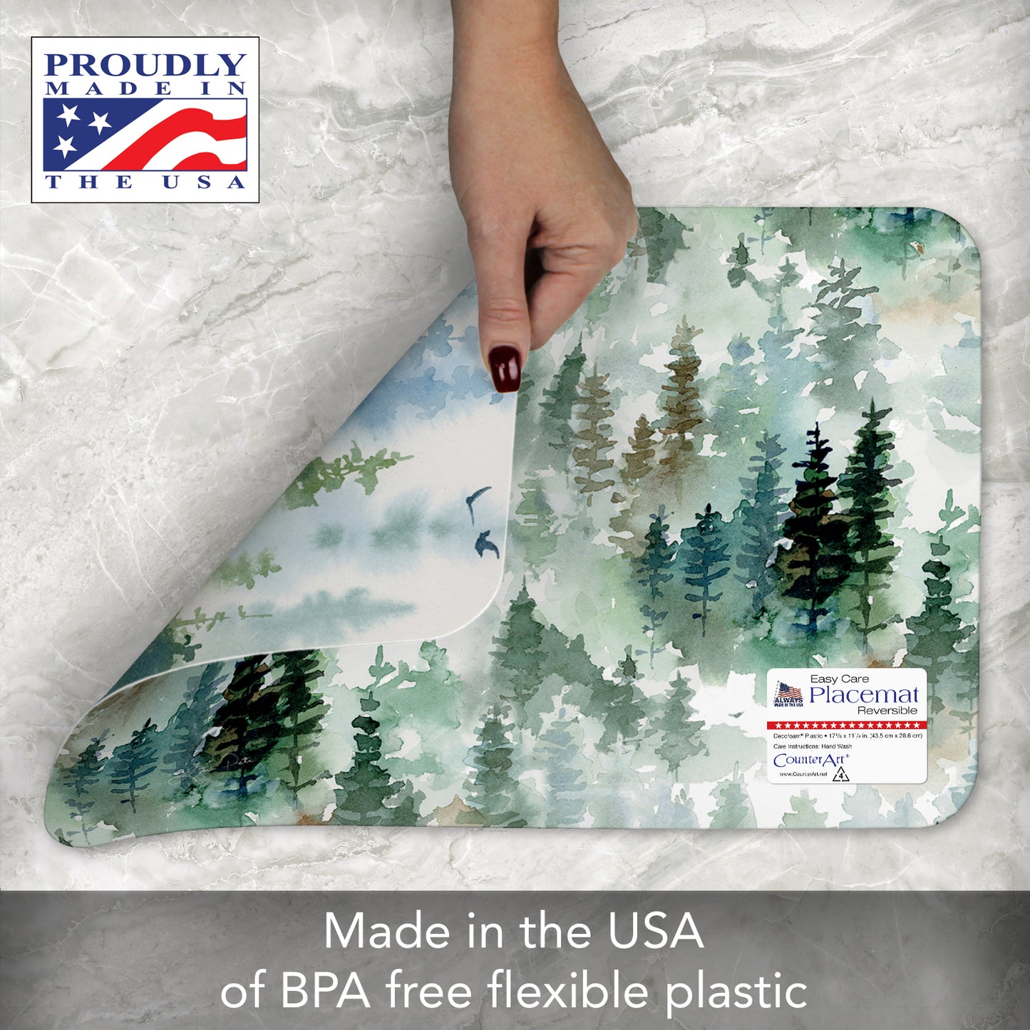 CounterArt Tree Line 4 Pack Reversible Easy Care Flexible Placemats Made in the USA